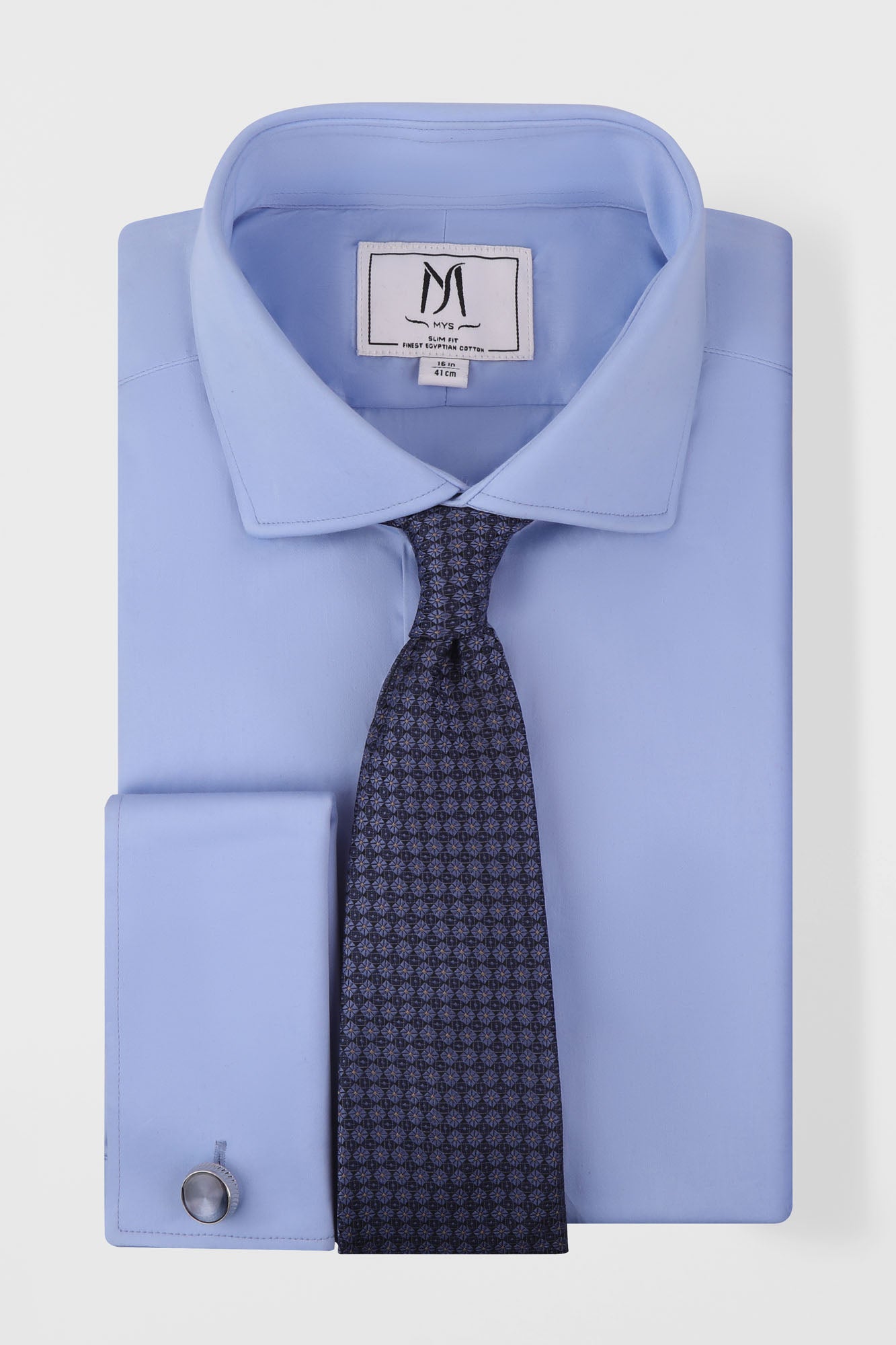 Blue Twill Double Cuff Shirt - Slim Fit