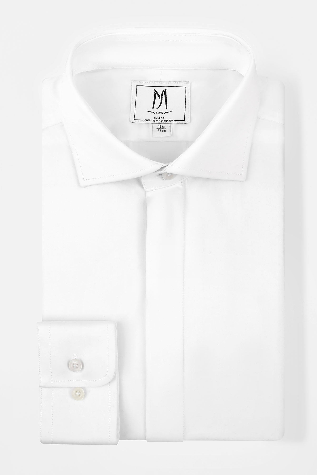 White Twill Hidden Placket Shirt - Slim Fit