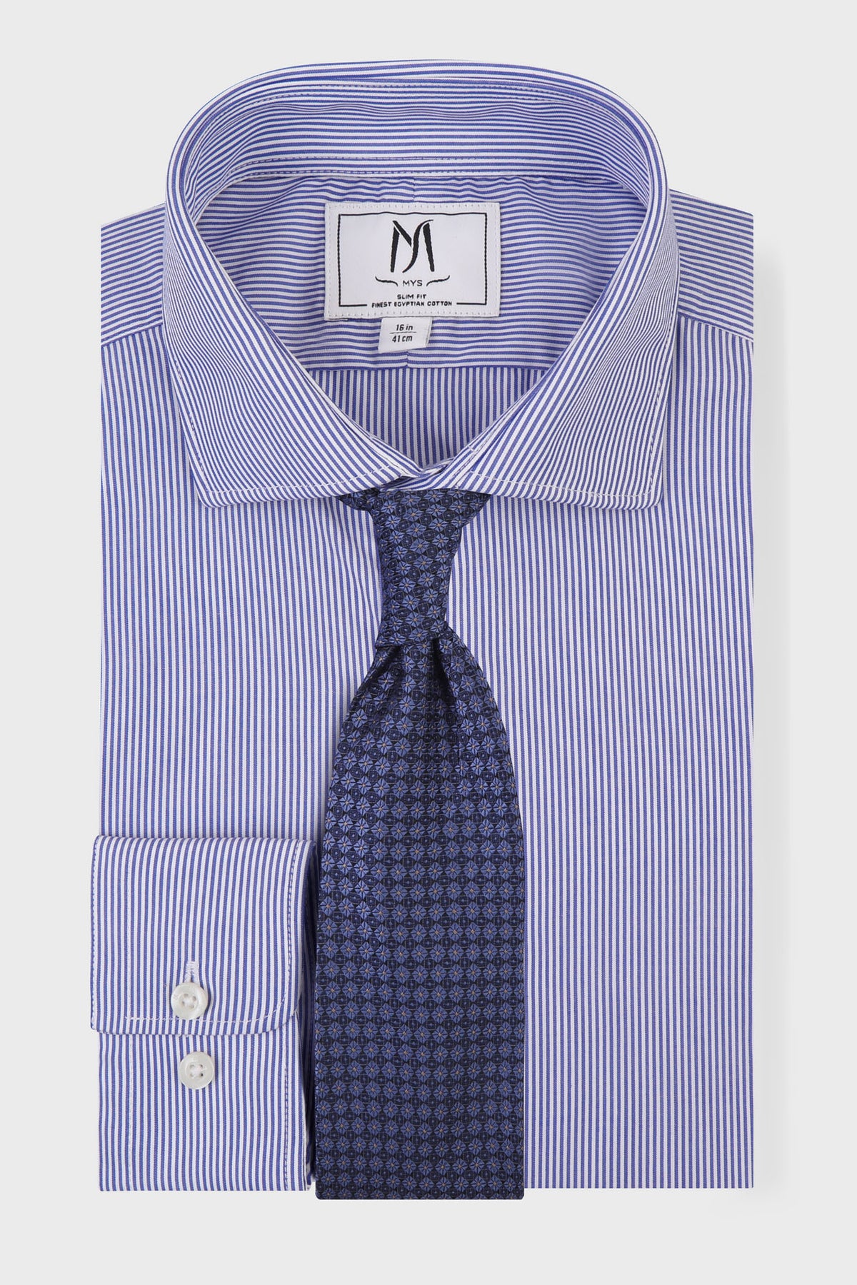 Blue Striped Poplin Non-Iron Shirt - Slim Fit