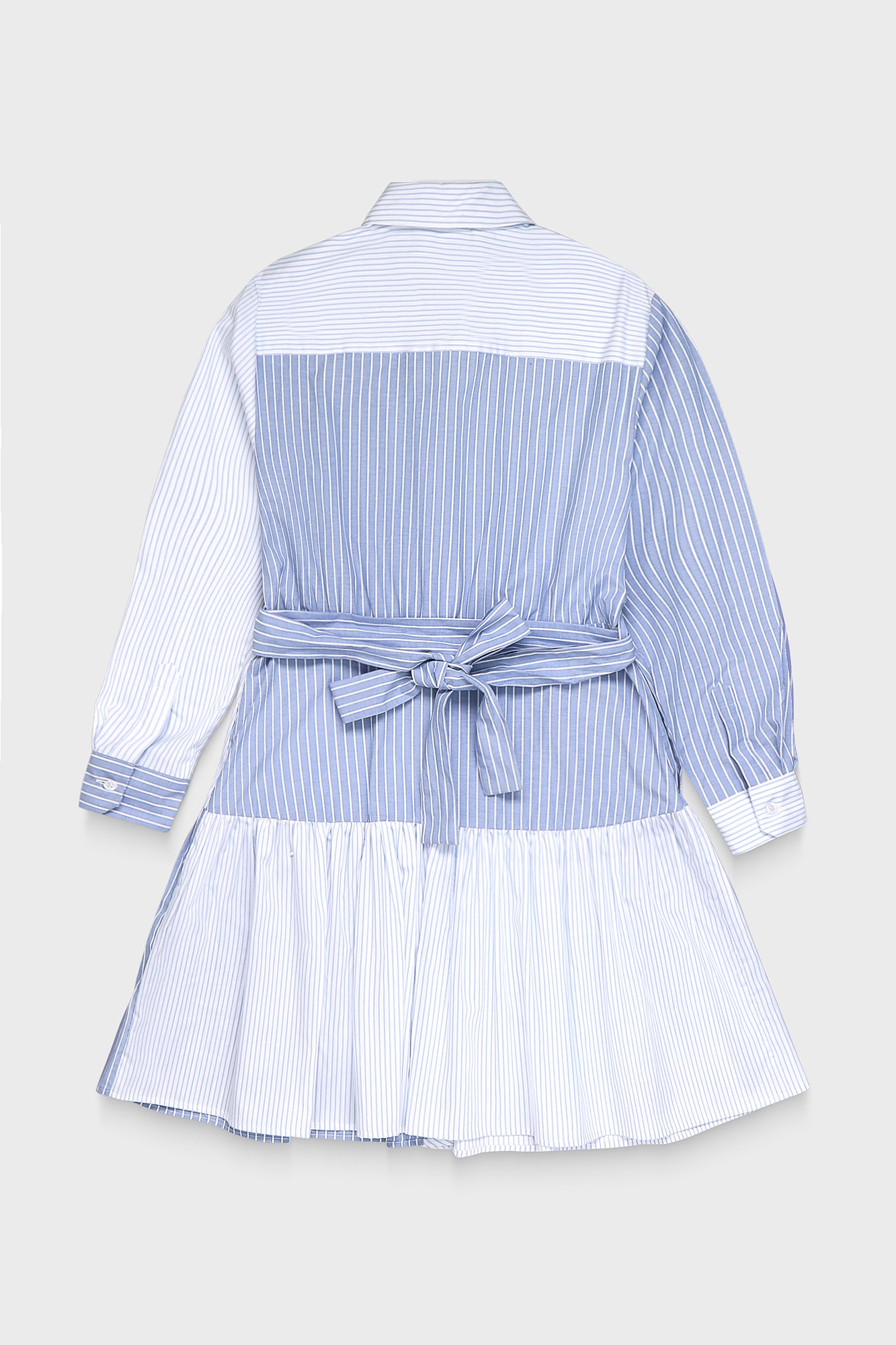Light Blue Striped Patchwork Shirt Dress