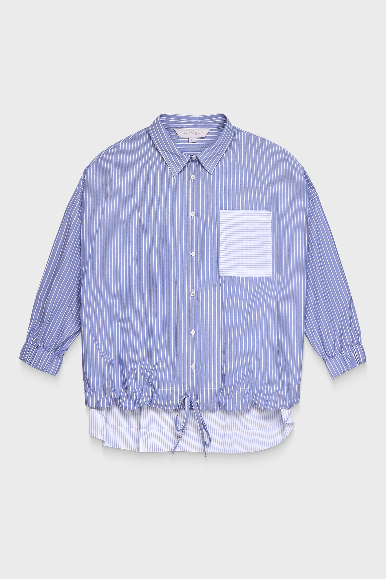 Light Blue Striped Patchwork Hem Tie Shirt