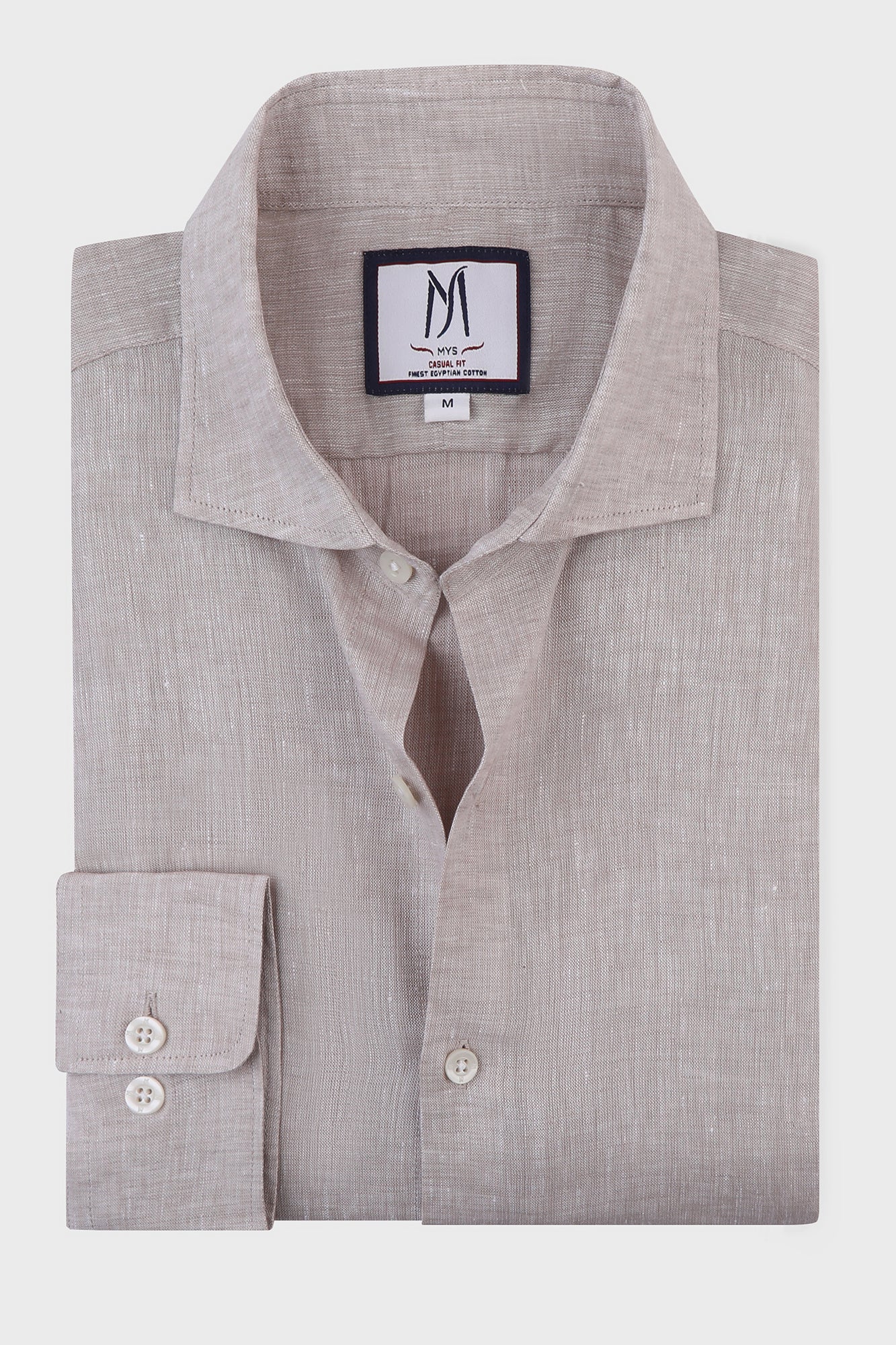 Beige Pure Linen Cutaway Shirt
