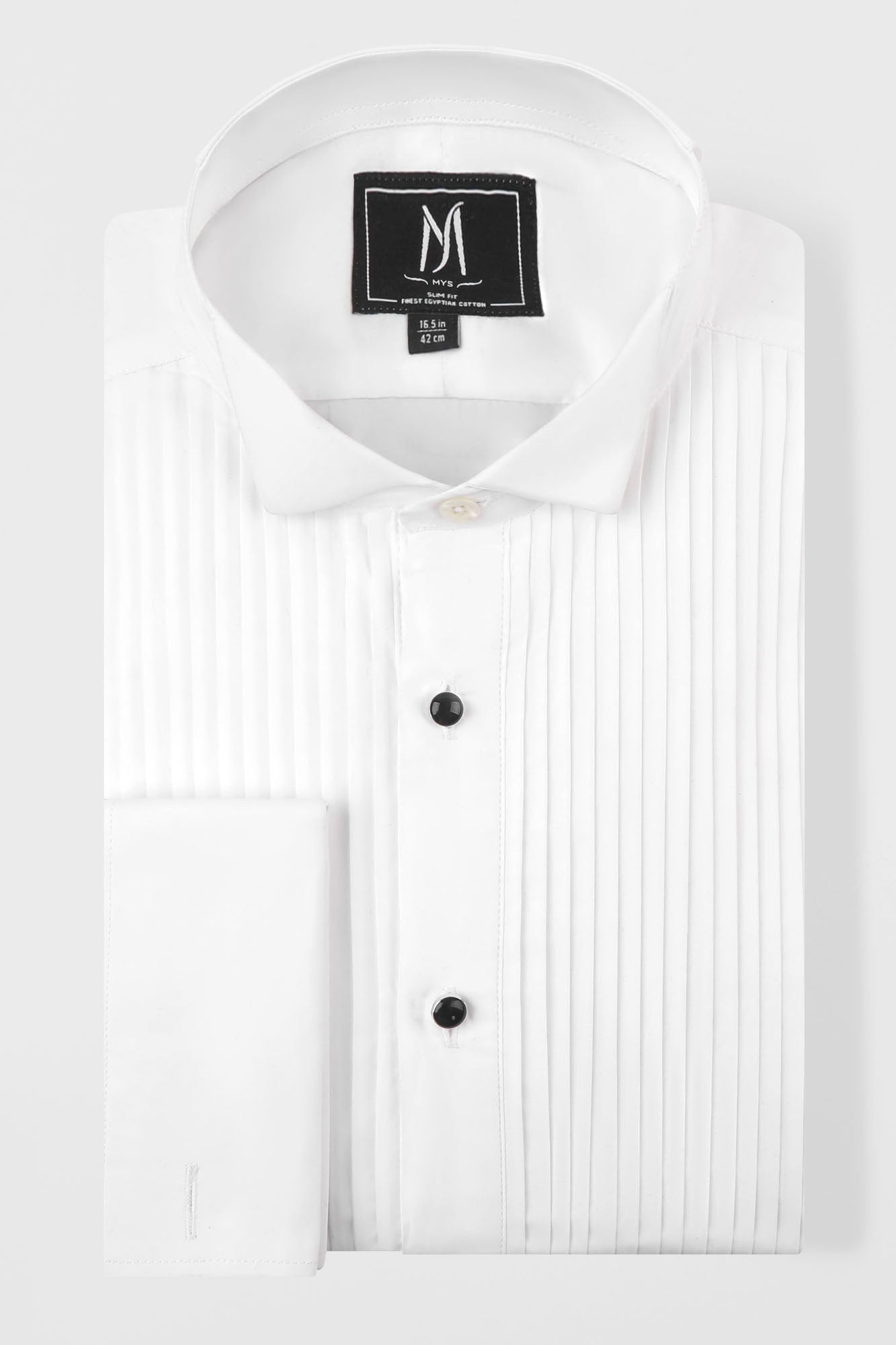 White Poplin Pleated Tuxedo Shirt - Slim Fit