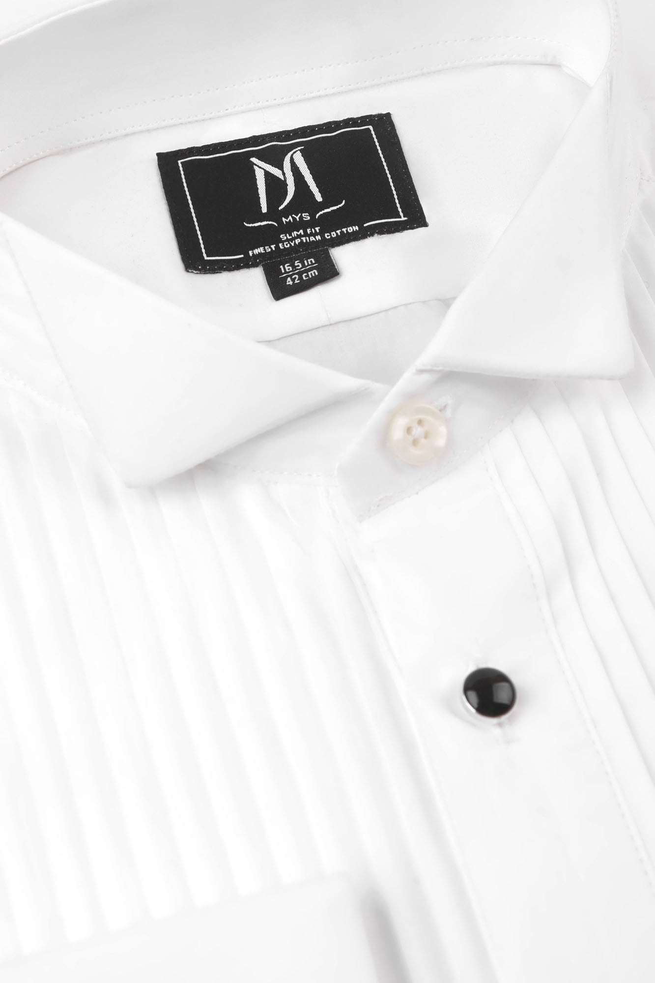 White Poplin Pleated Tuxedo Shirt - Slim Fit