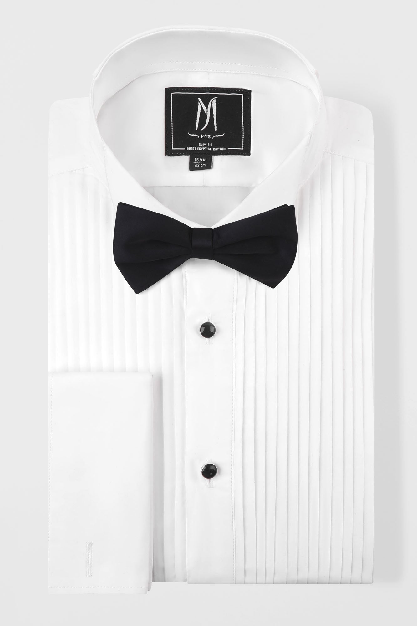 White Poplin Pleated Tuxedo Shirt - Slim Fit