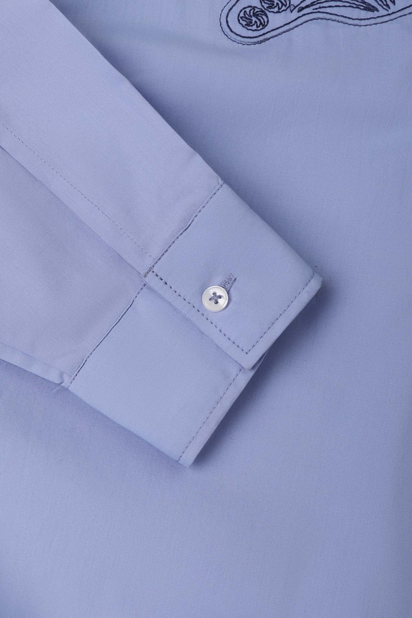 Blue Embroidered Patchwork Shirt