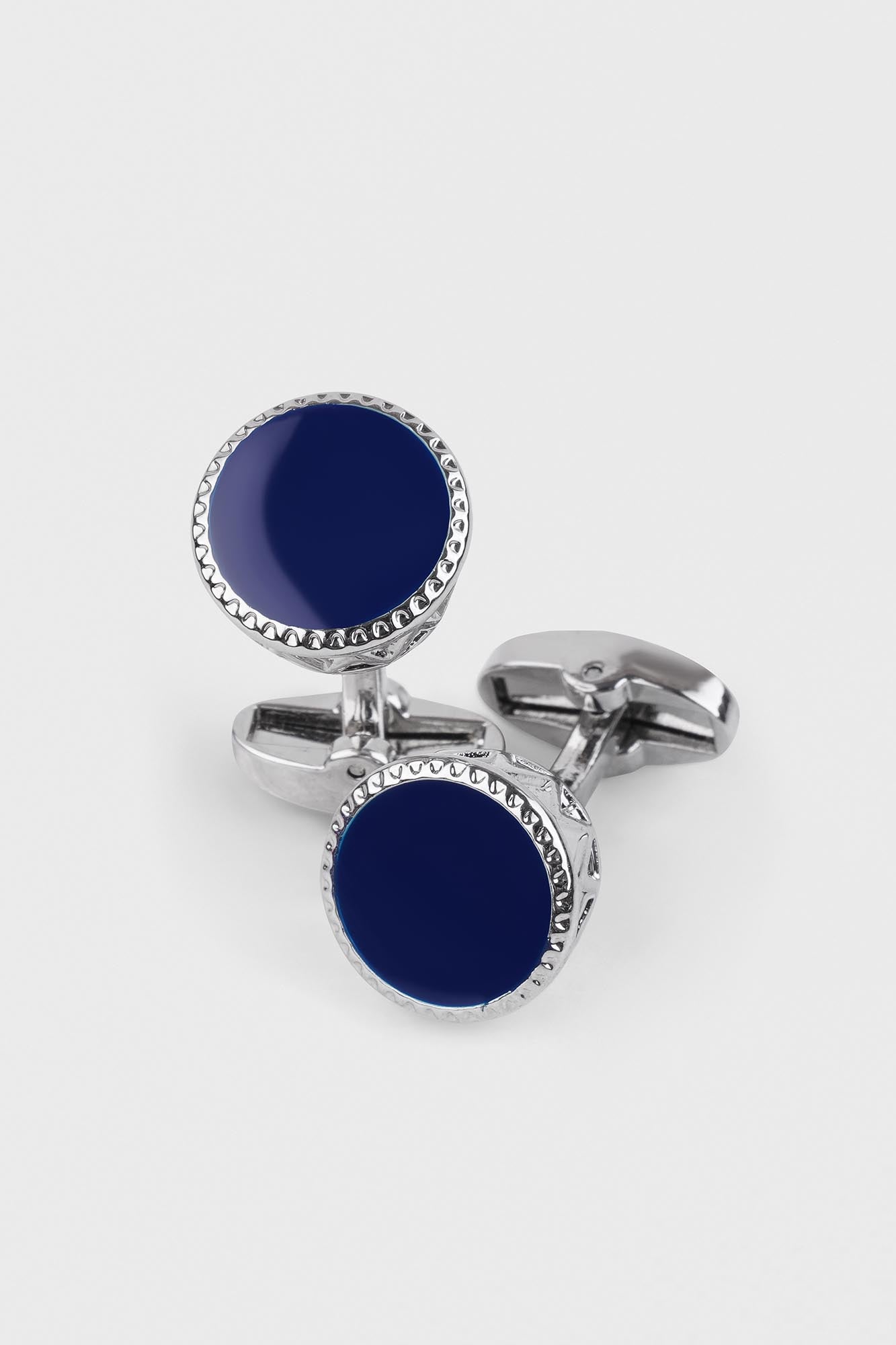 Blue Silver Round Cufflinks
