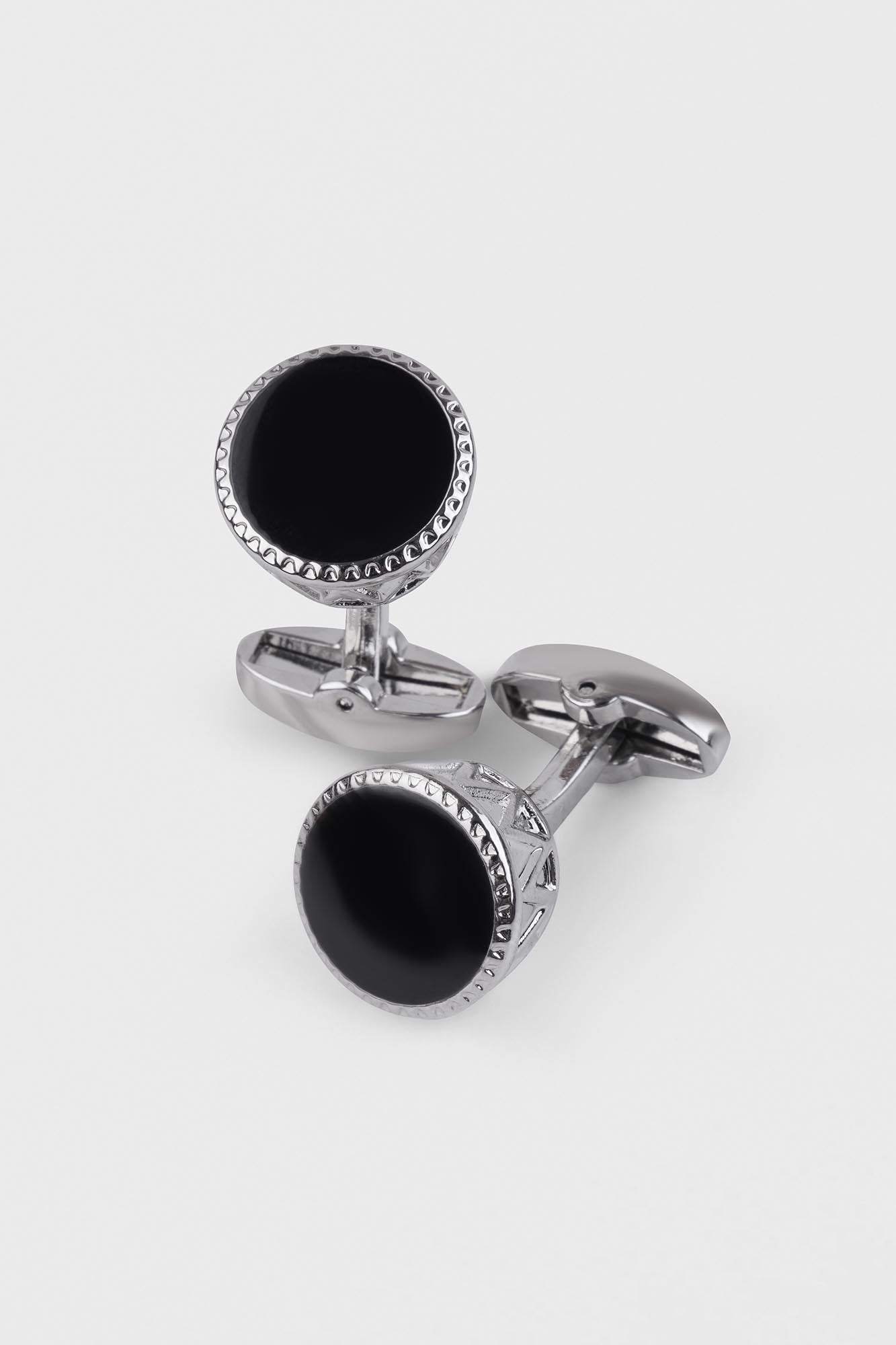 Black Silver Round Cufflinks