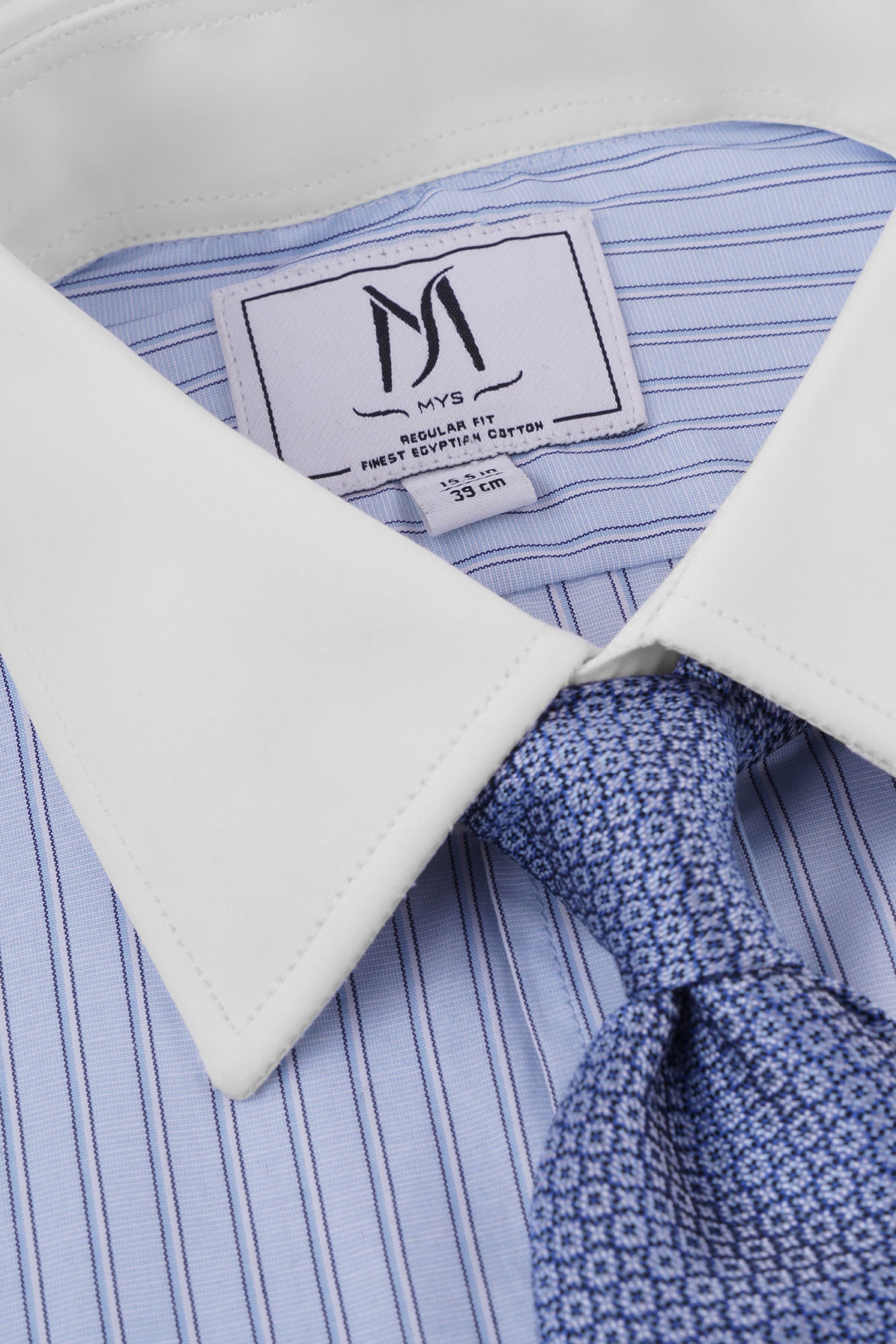 Light Blue Striped Poplin Contrast Shirt - Regular Fit