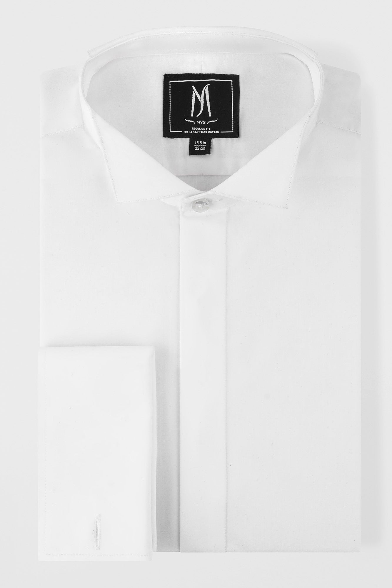 White Hidden Placket Tuxedo Stretch Shirt - Regular Fit