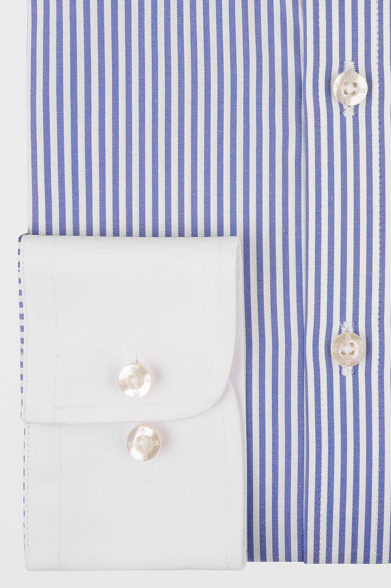 Blue Striped Poplin Contrast Shirt - Regular Fit