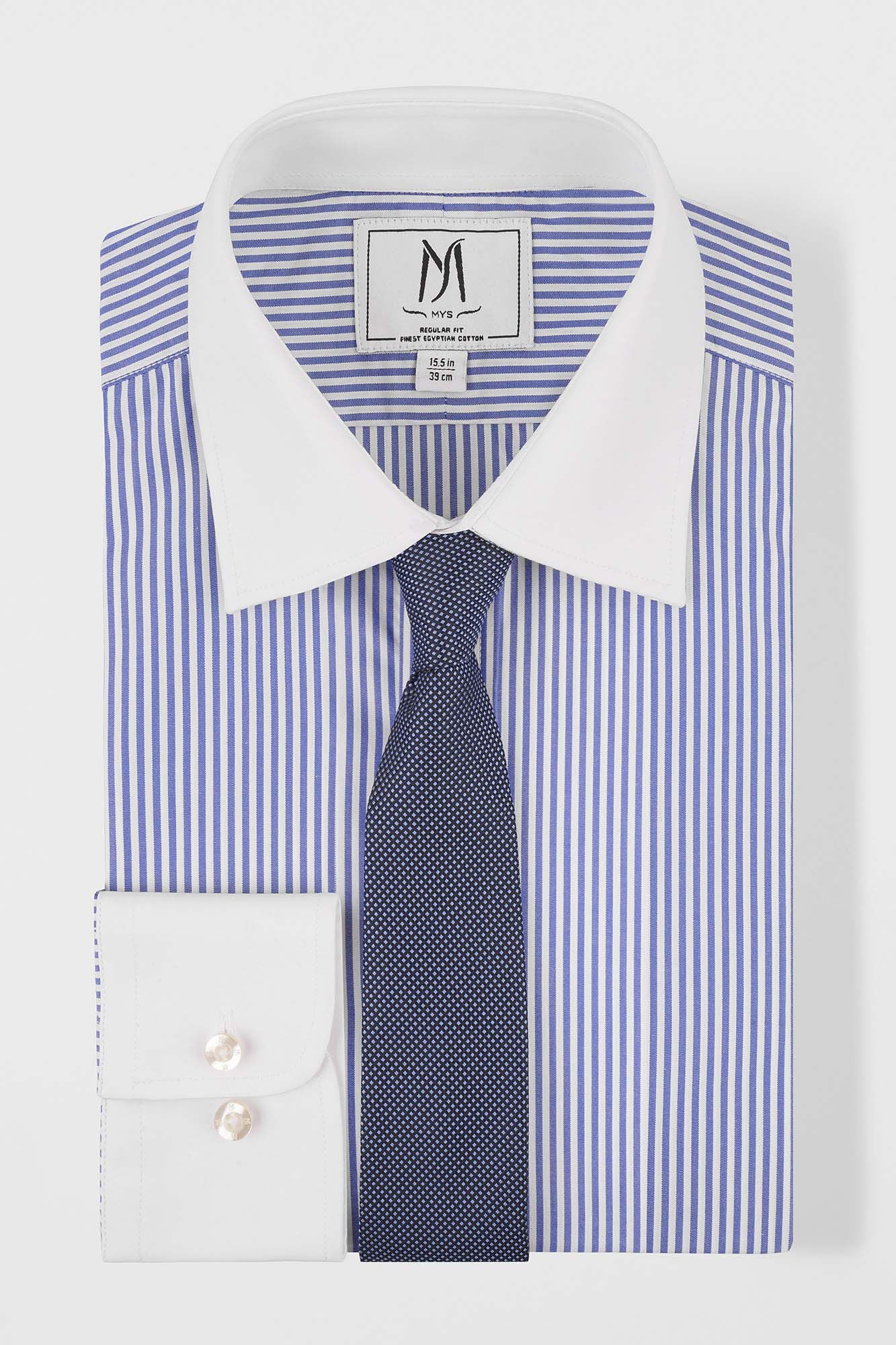 Blue Striped Poplin Contrast Shirt - Regular Fit