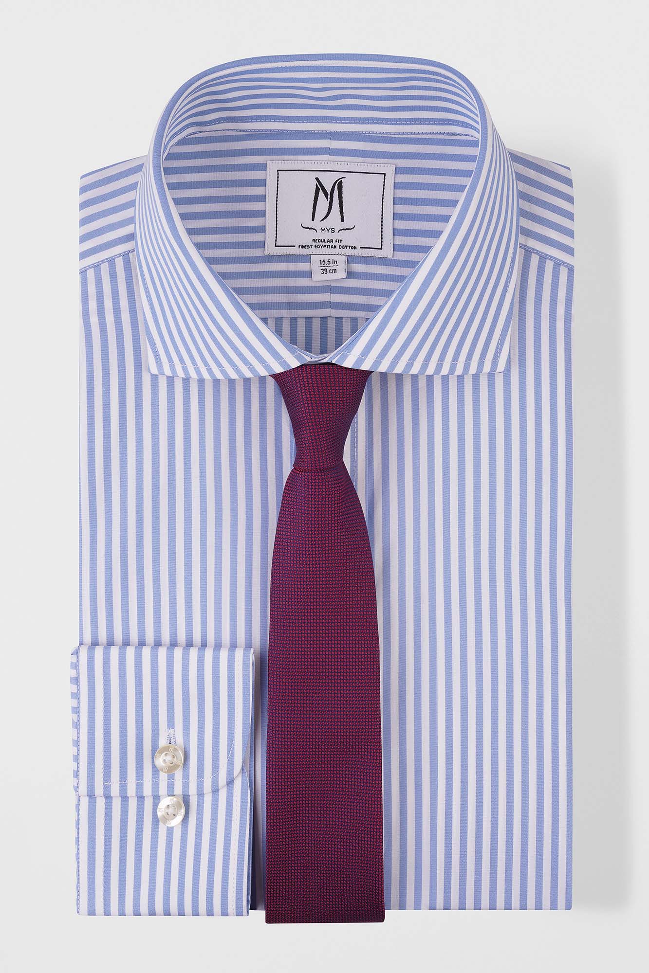 Sky Blue Striped Poplin Shirt - Regular Fit