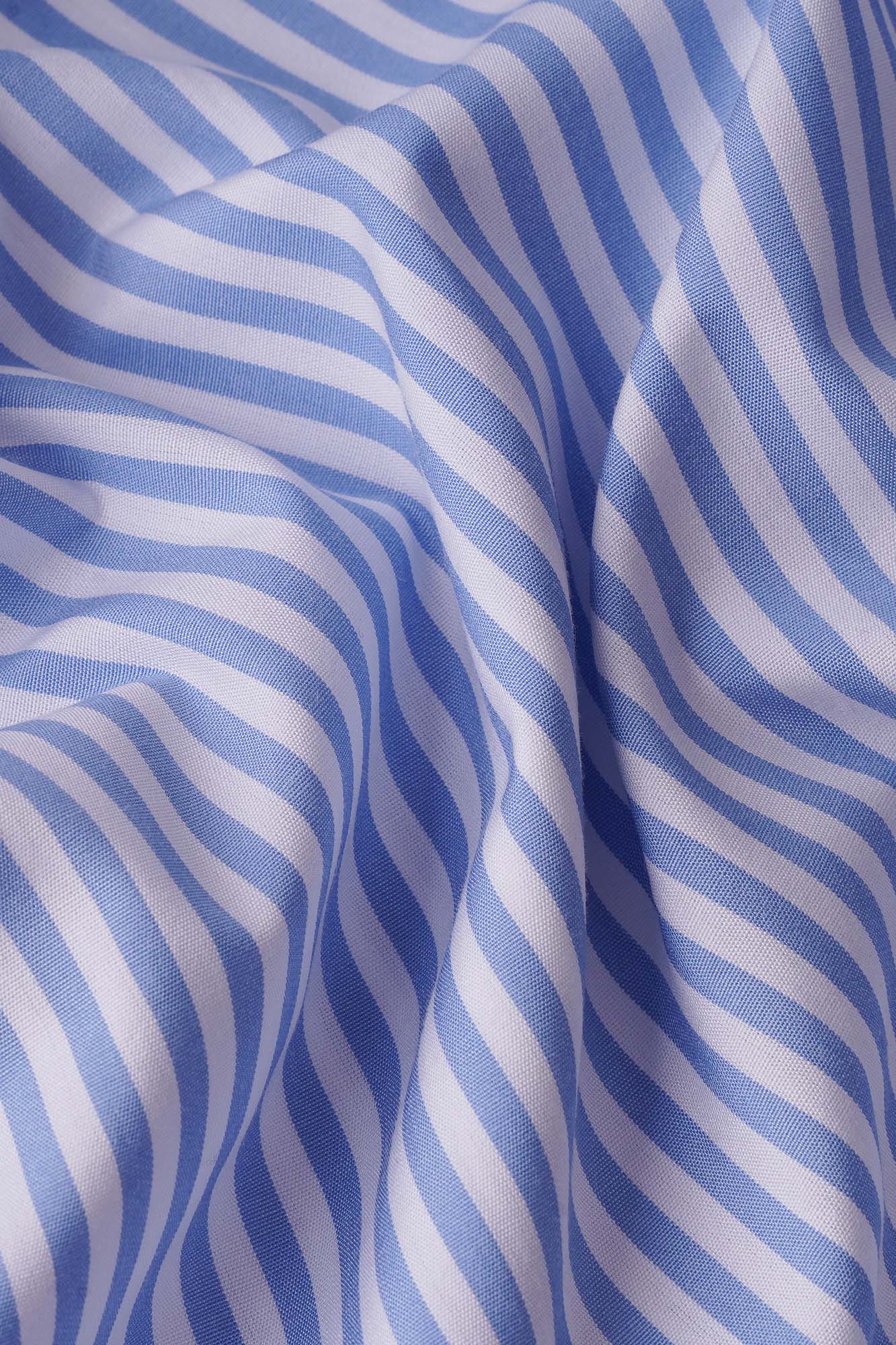 Sky Blue Striped Poplin Shirt - Regular Fit