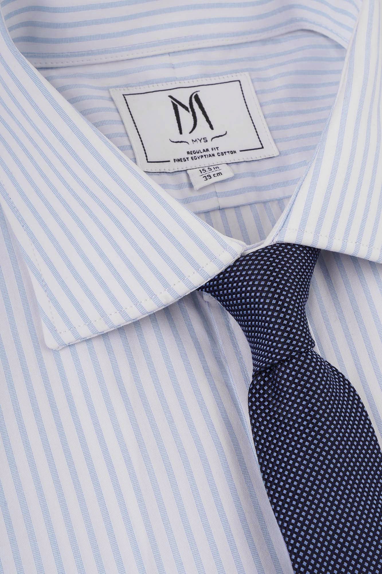 Light Blue Striped Poplin Shirt - Regular Fit