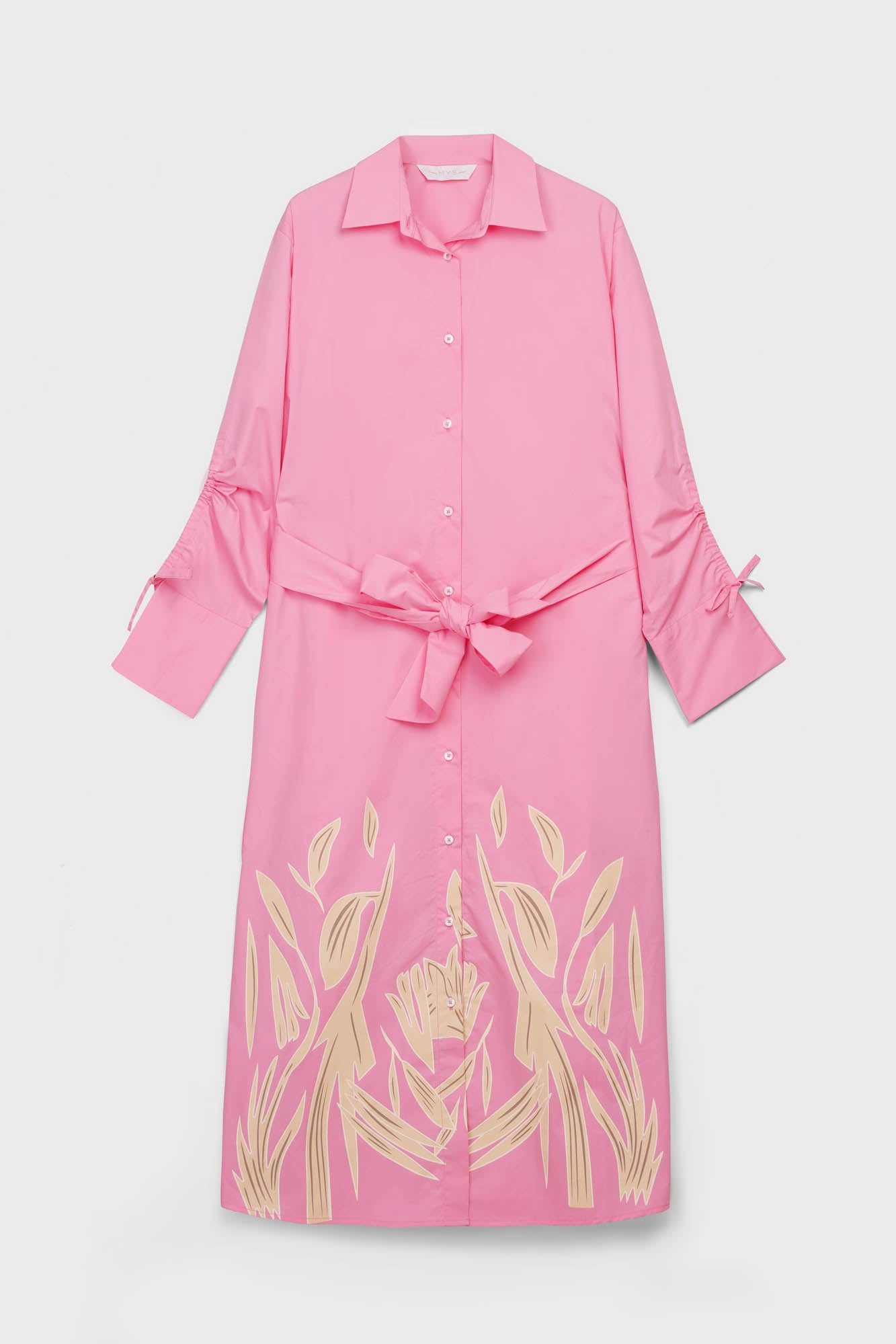 Pink Printed Poplin Long Shirt Dress