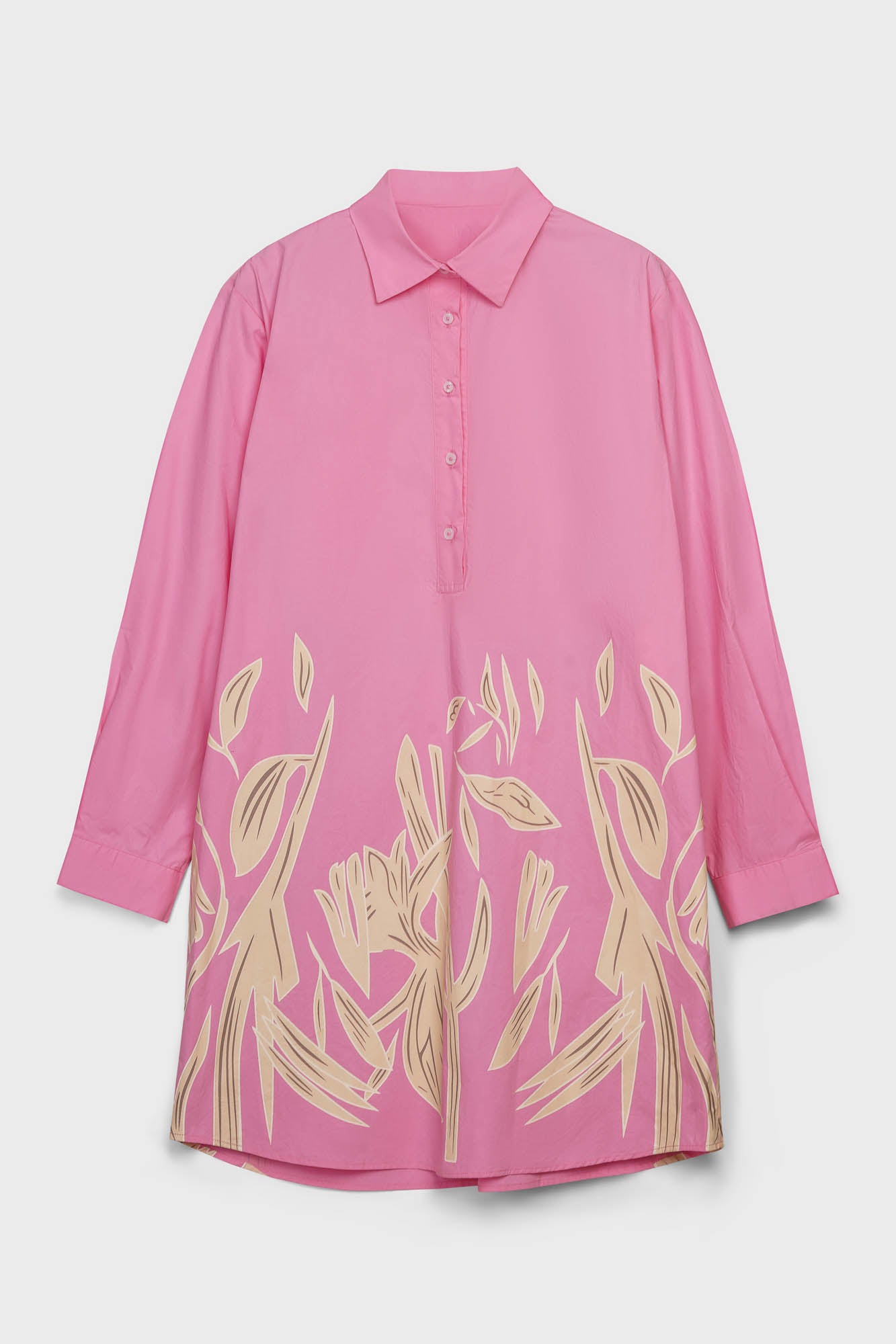 Pink Printed Poplin Short Shirt Dress