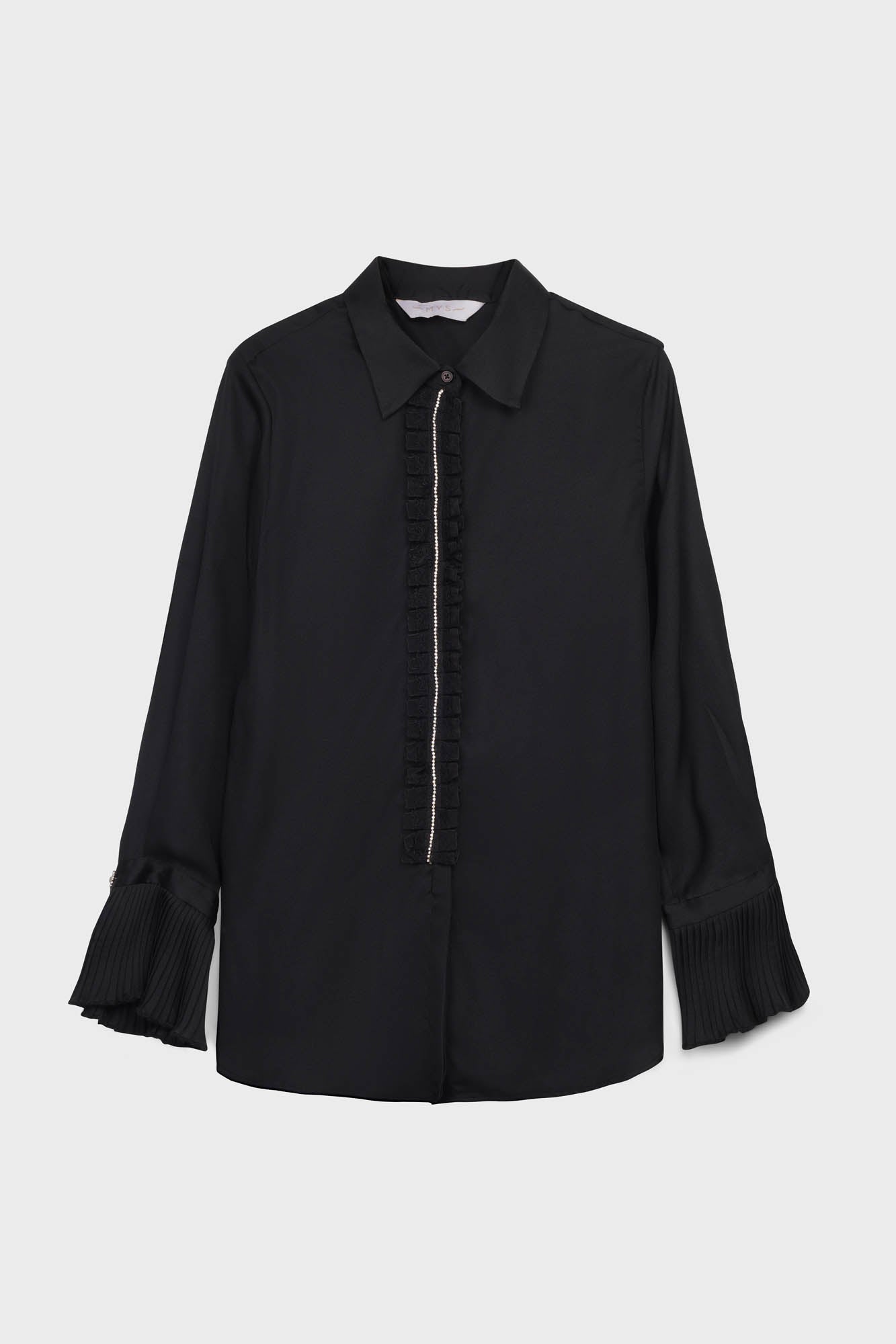 Black Satin Ruffle Shirt