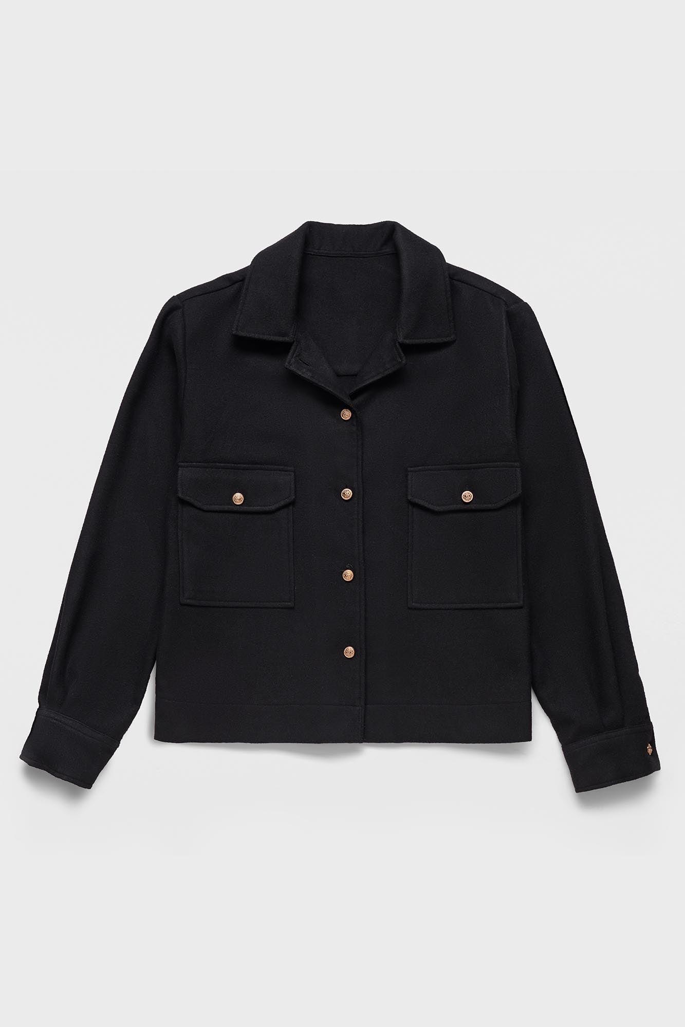 Brushed Overshirt with Flap Pockets Black