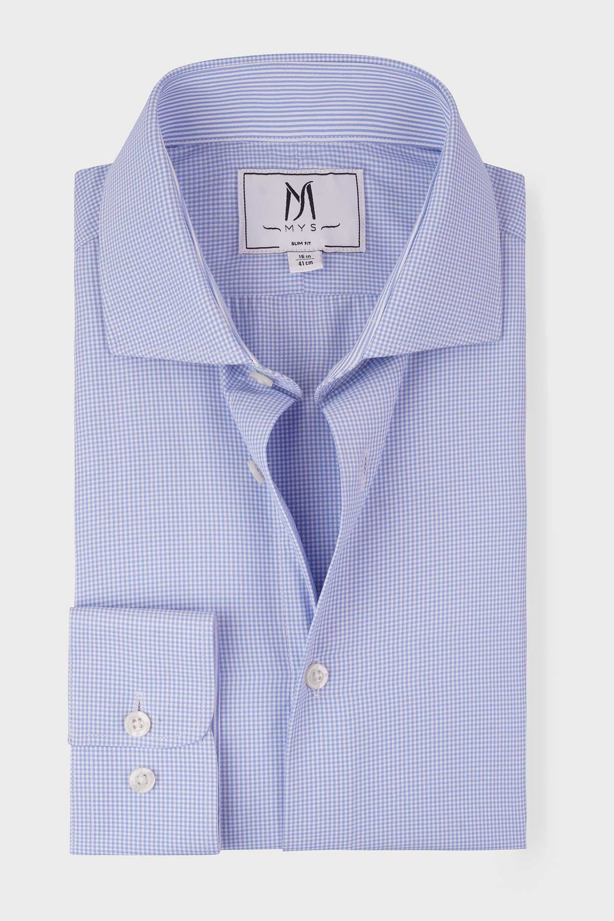 Light Blue Micro-Checkered Shirt - Slim Fit