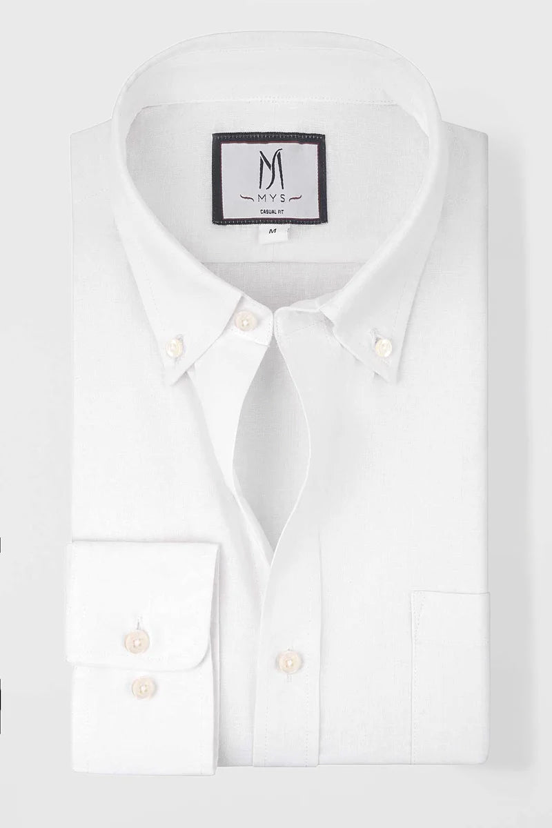 Linen Cotton Button-Down Shirt w/Pocket