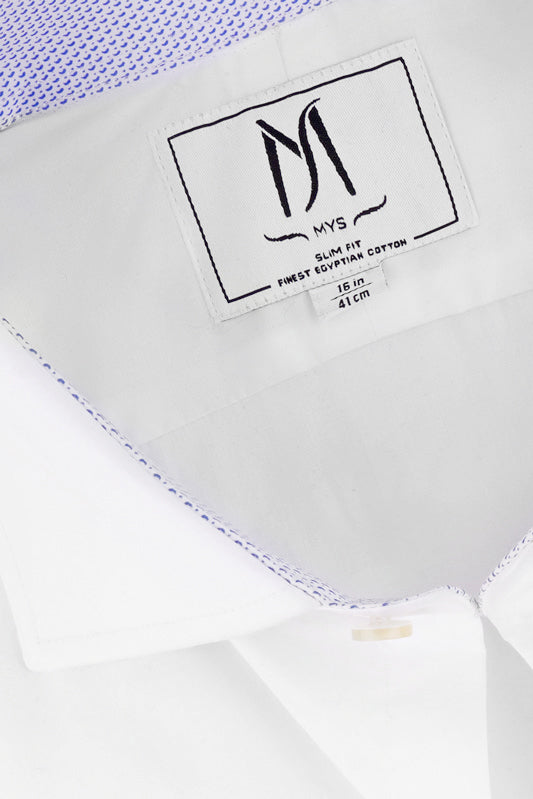 White Contrast Blue Stretch Shirt - Slim Fit
