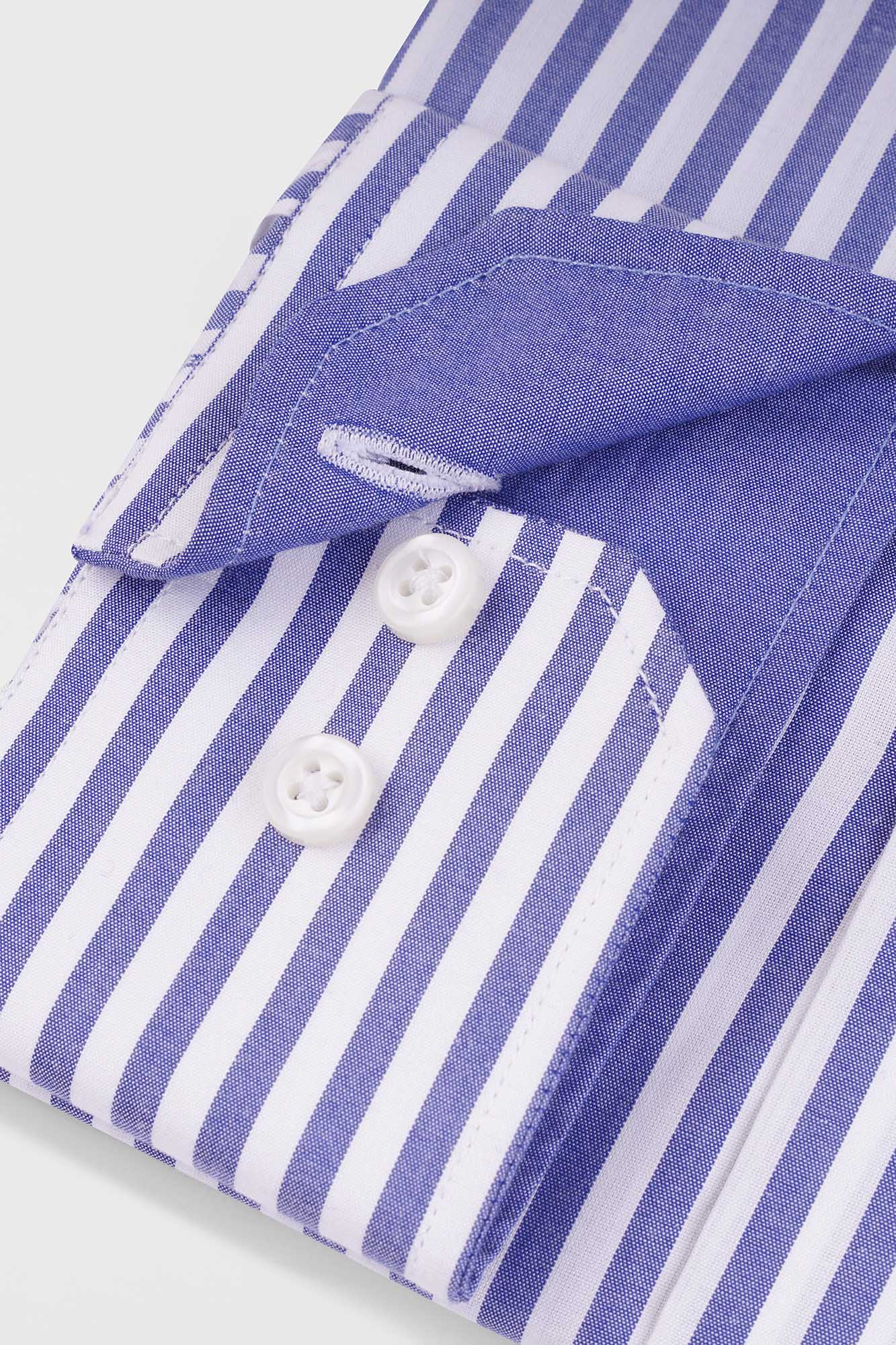 Navy Striped Poplin Shirt - Regular Fit