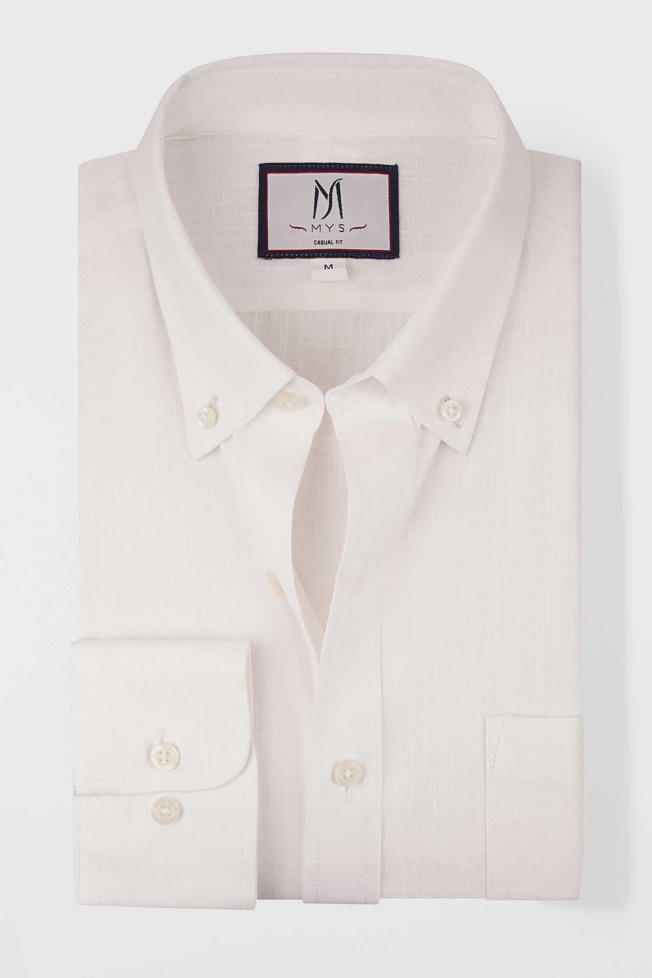 White Linen Look Button-Down Shirt