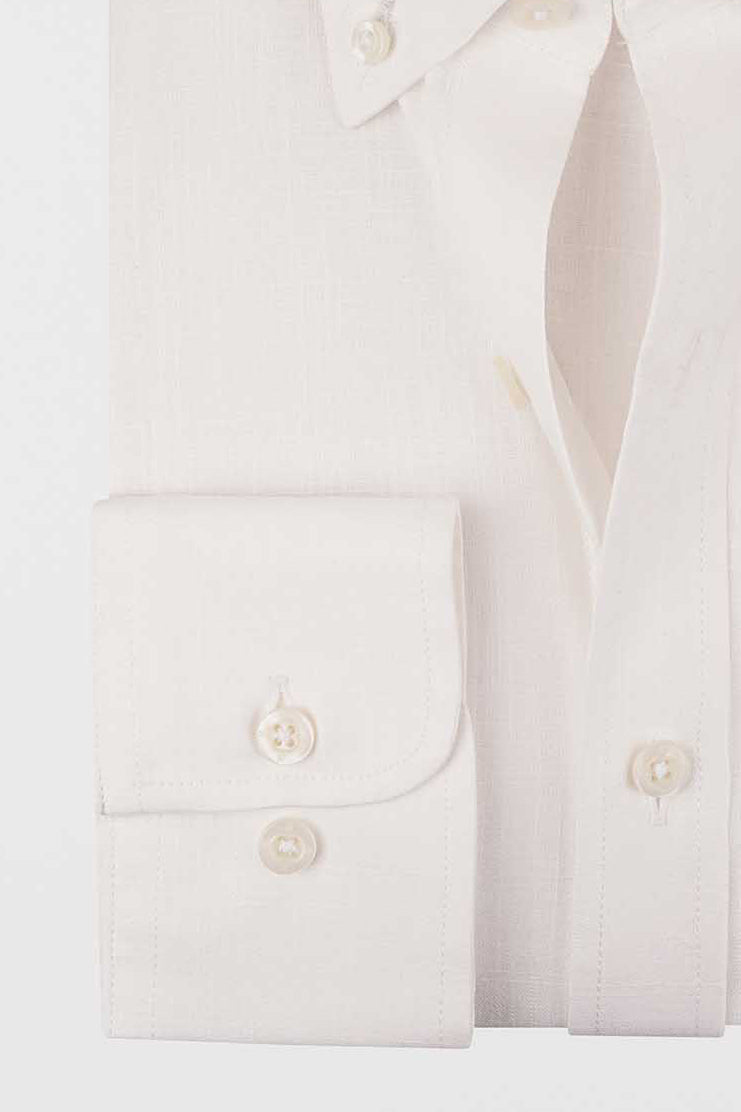 Off White Linen Look Button-Down Shirt