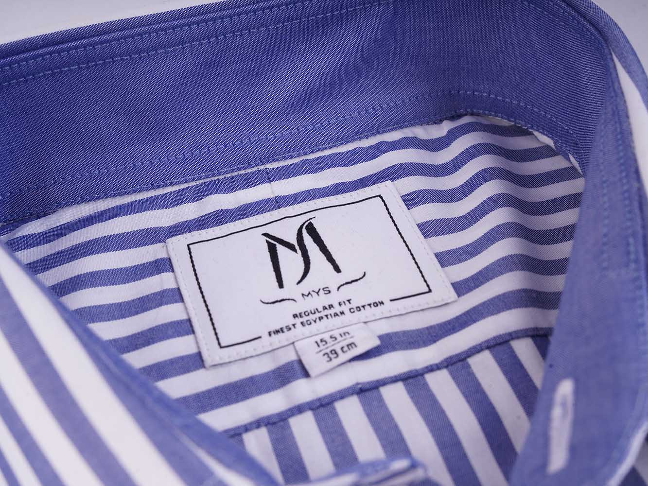 Navy Striped Poplin Shirt - Regular Fit