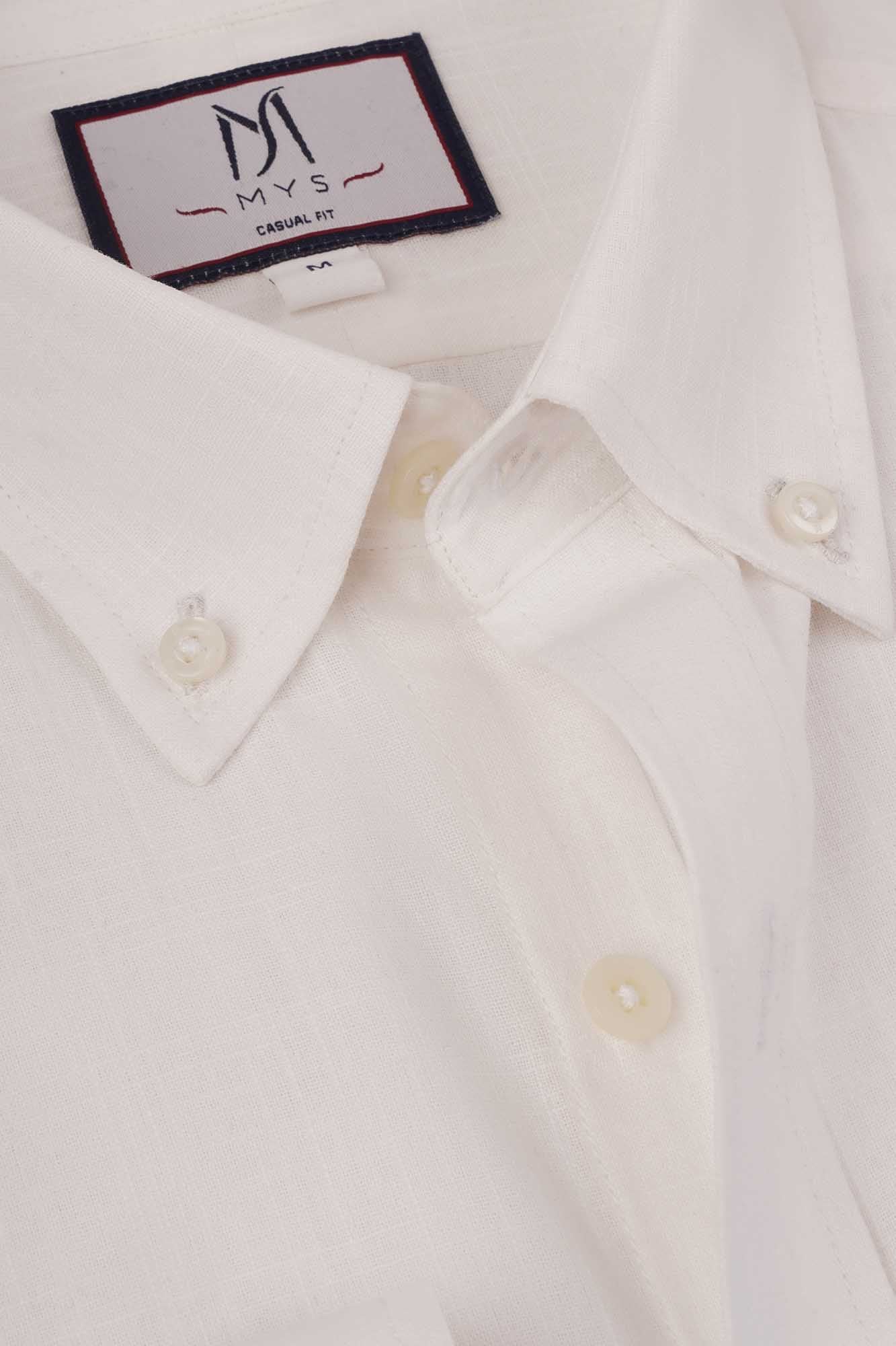 White Linen Look Button-Down Shirt