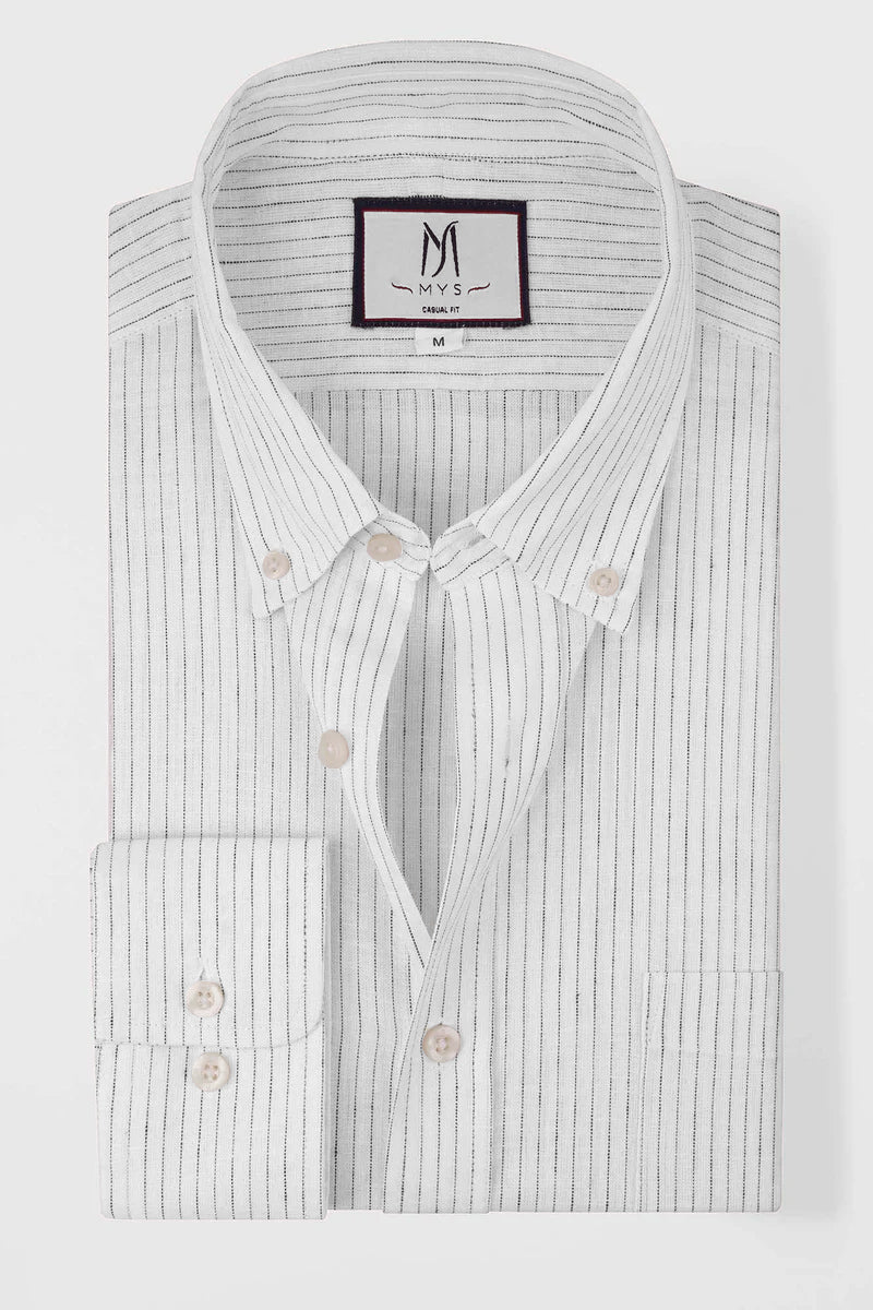 Pin Stripe Linen Cotton Button-Down Shirt