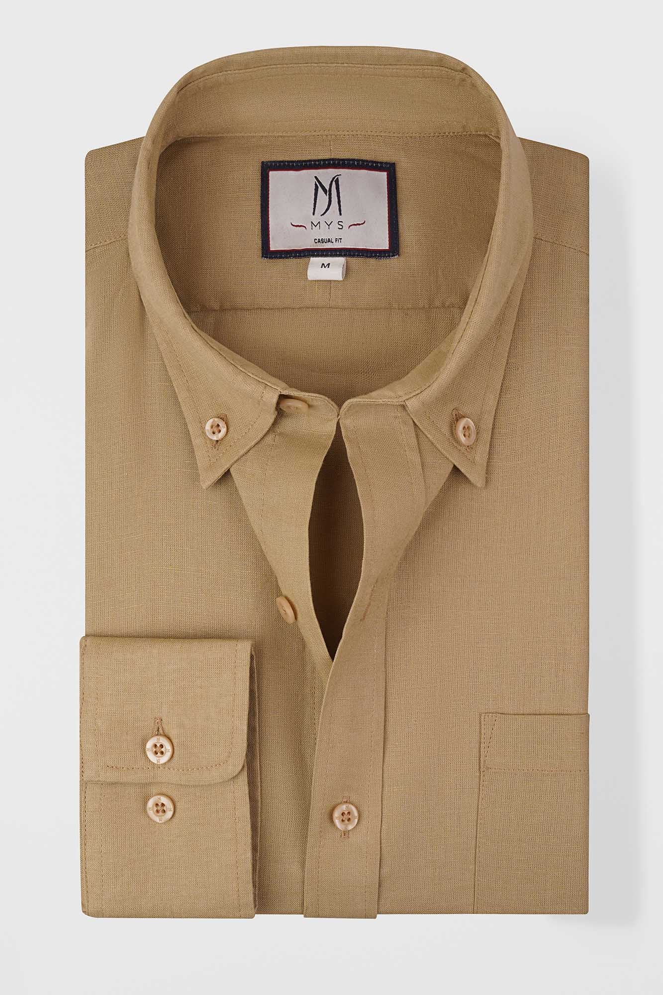 Beige Linen Cotton Button-Down Shirt