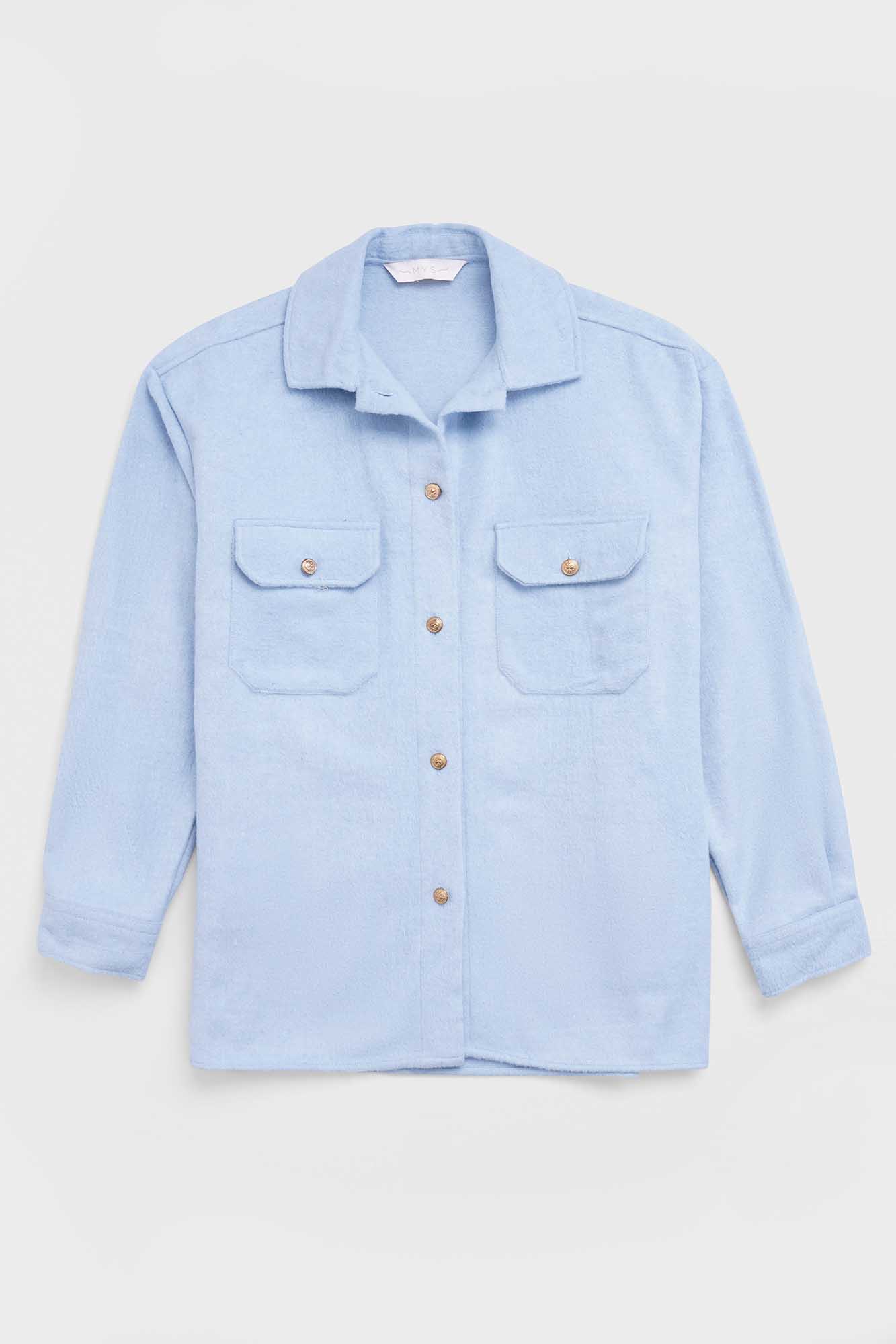 Brushed Overshirt with Flap Pockets Light Blue