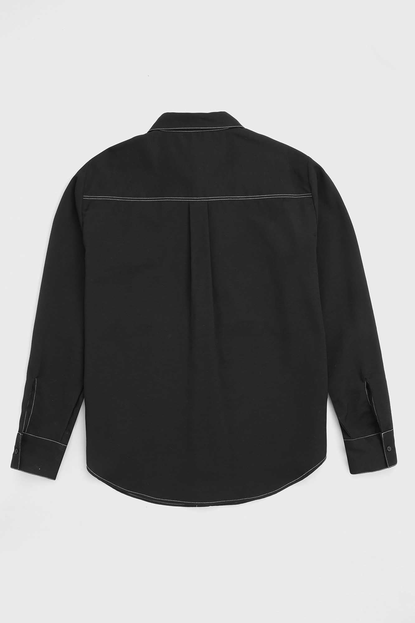 Black Viscose Contrast Shirt with Flap Pockets