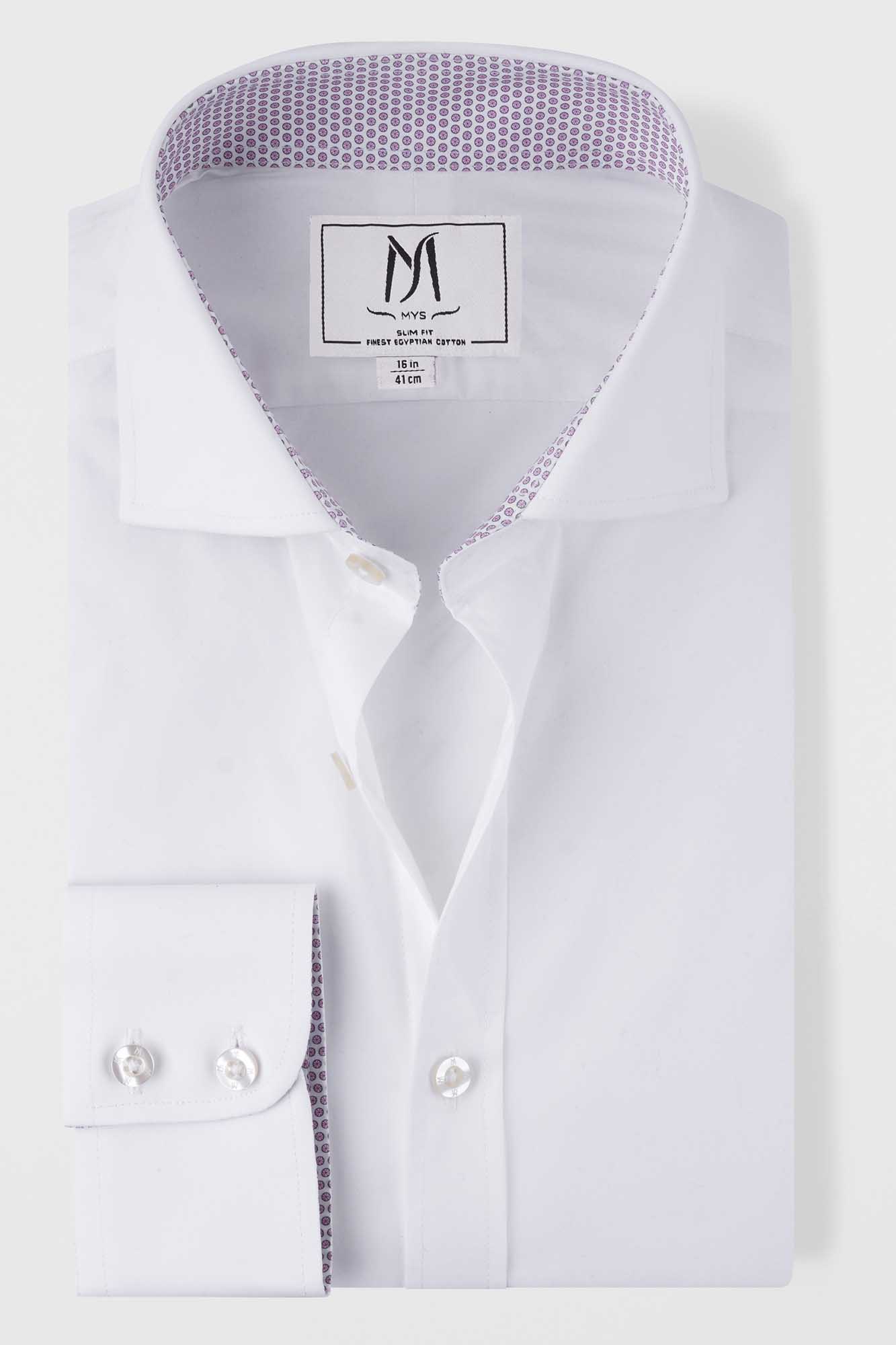 White Contrast Pink Stretch Shirt - Slim Fit