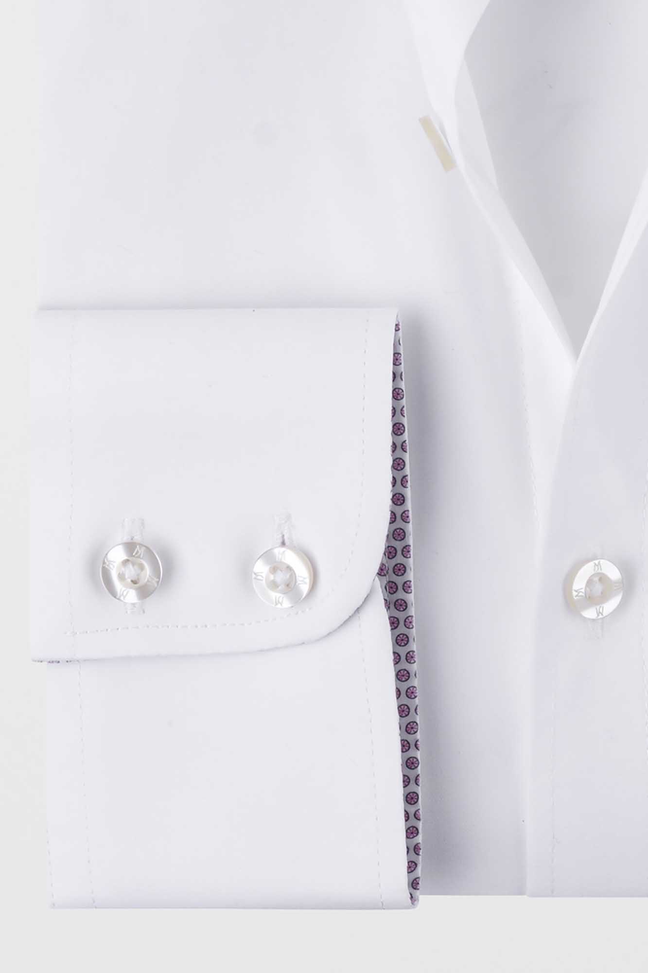 White Contrast Pink Stretch Shirt - Slim Fit