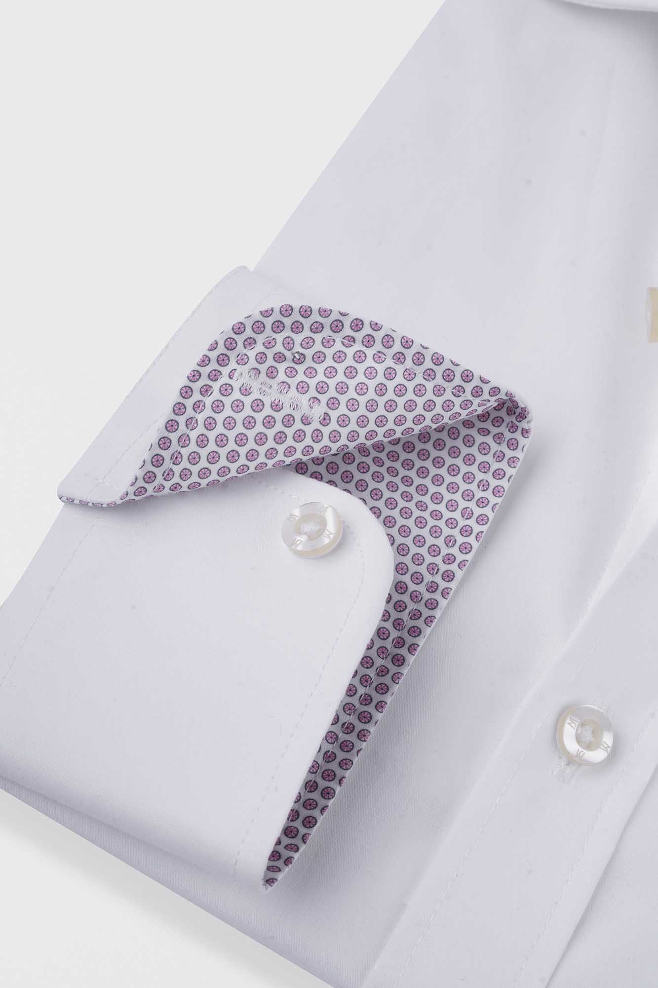 White Contrast Pink Stretch Shirt - Slim Fit
