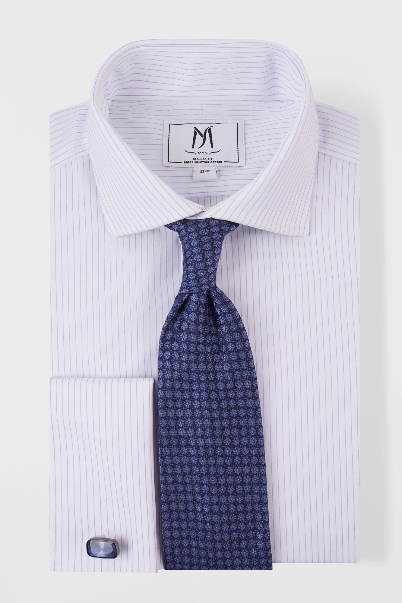 Light Blue Pin Stripe Double Cuff Non-Iron Shirt - Regular Fit