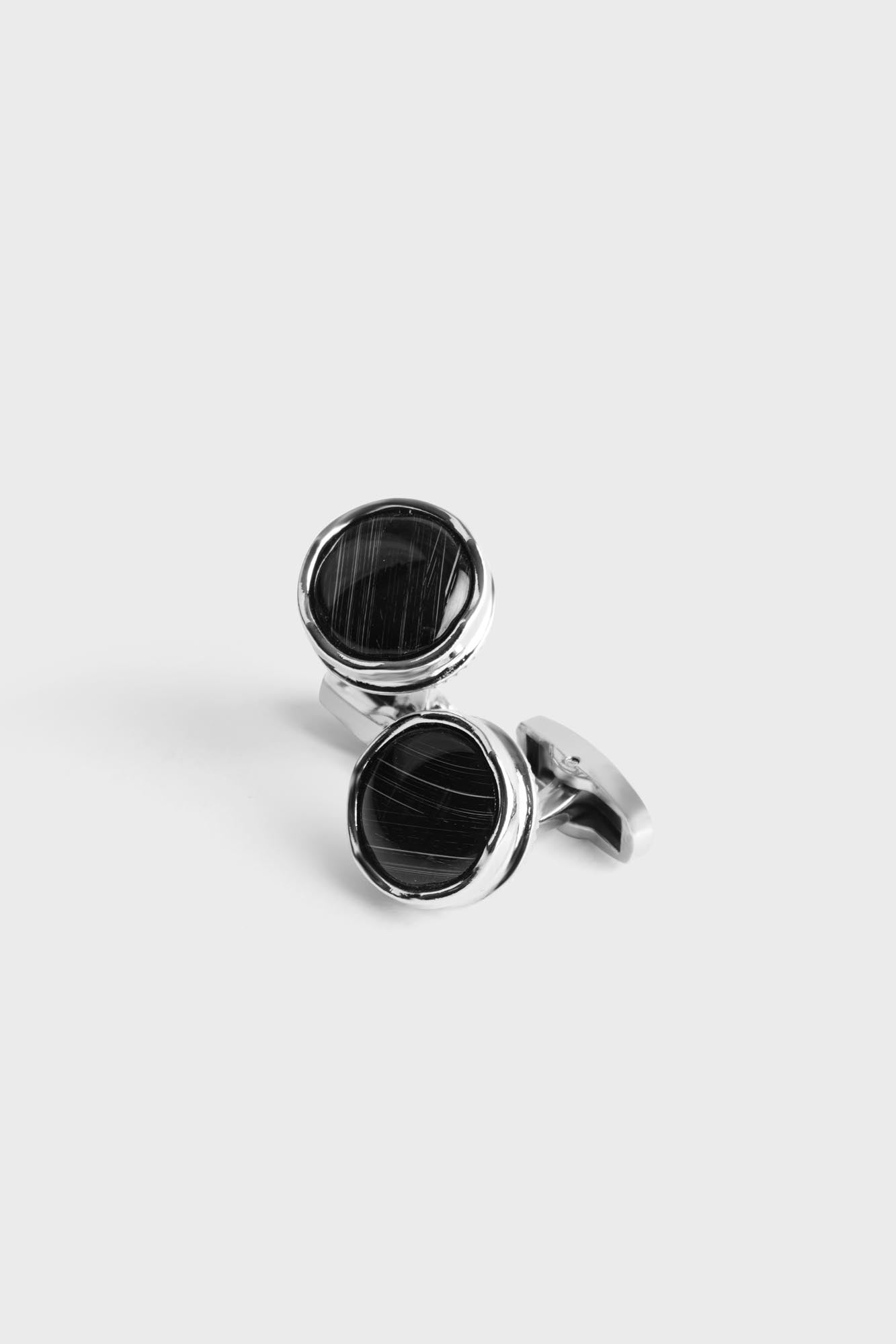Black Onyx Stripe Round Cufflinks