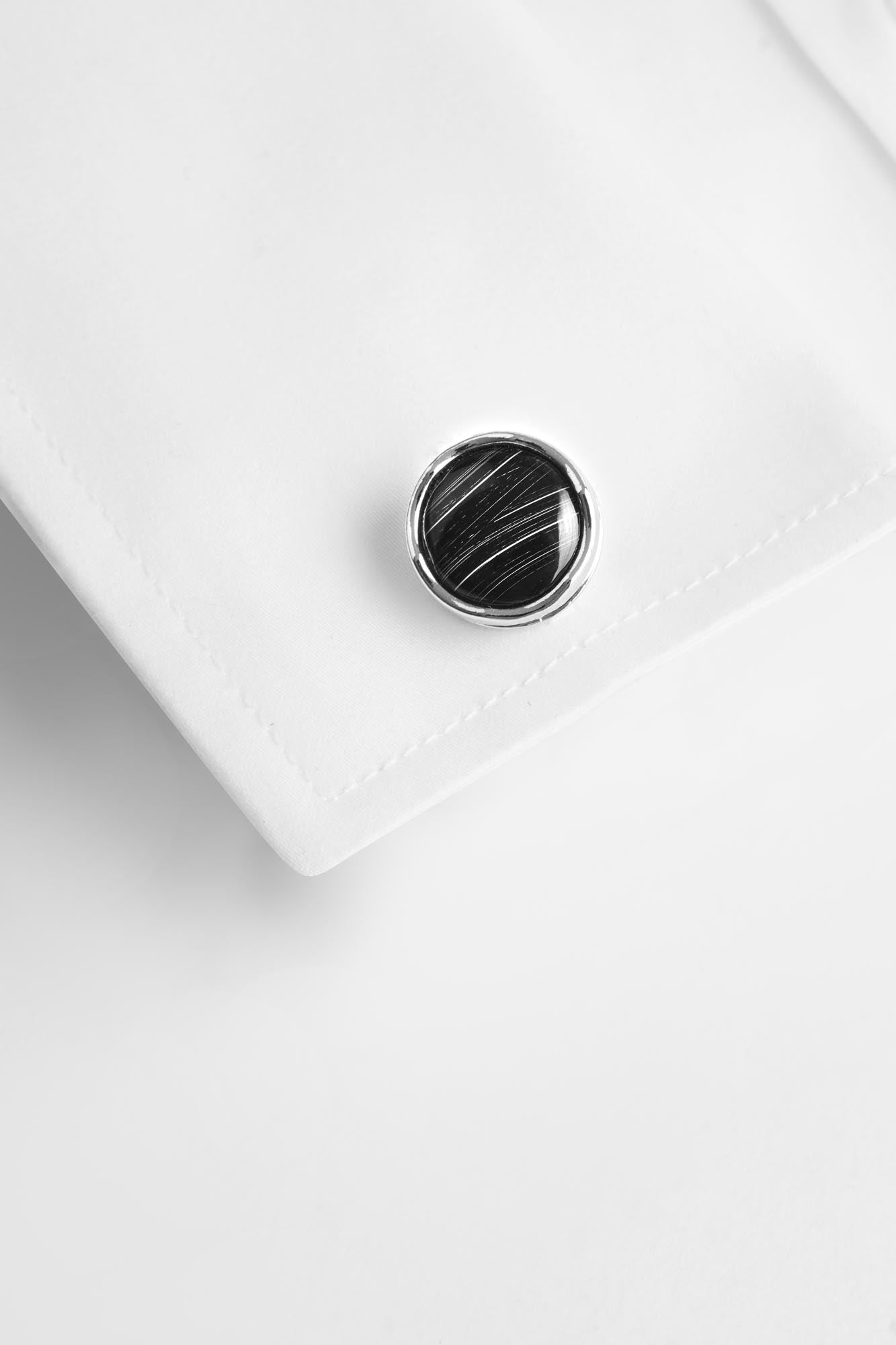 Black Onyx Stripe Round Cufflinks