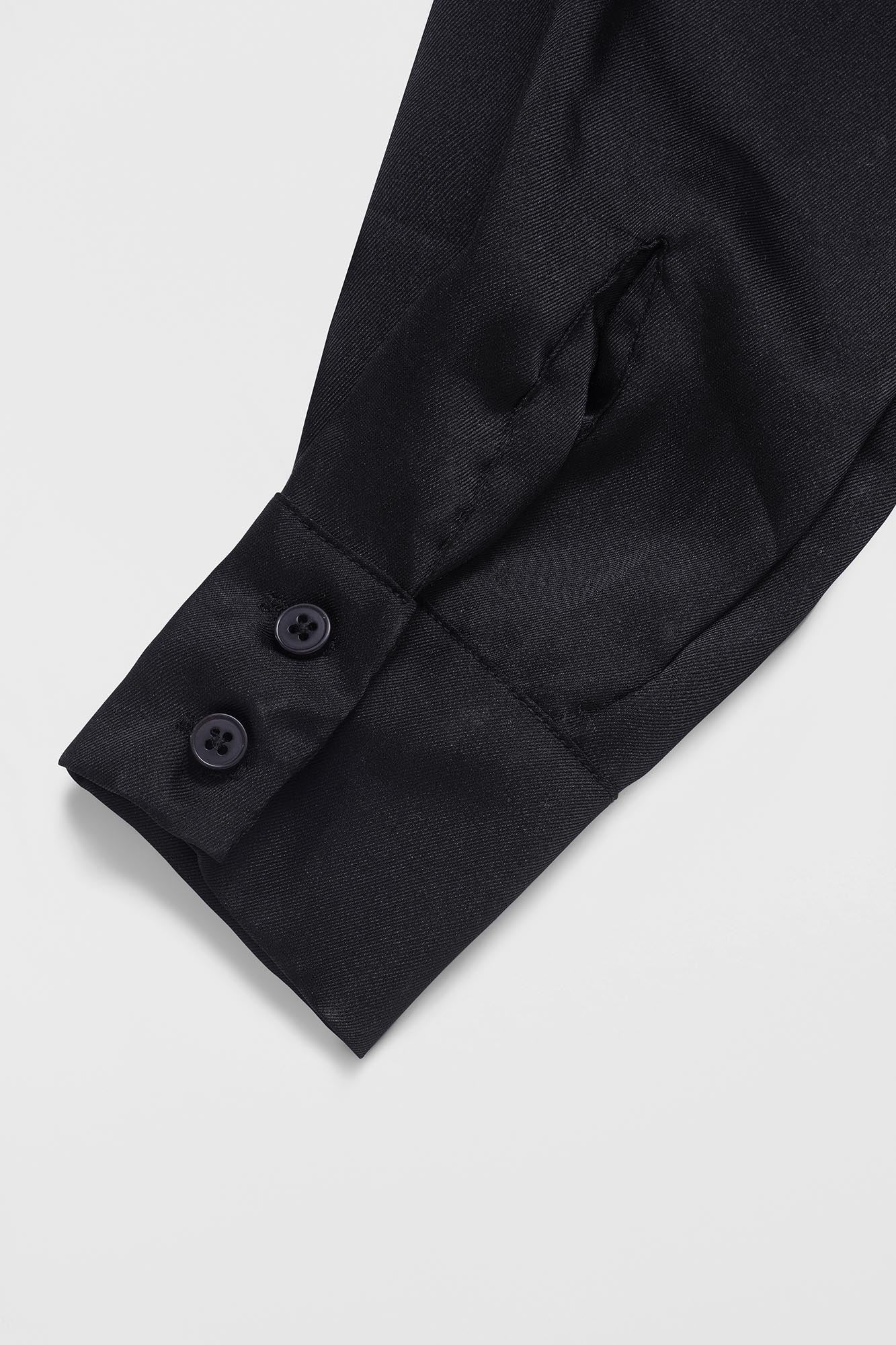 Black Twill Hidden Placket Shirt