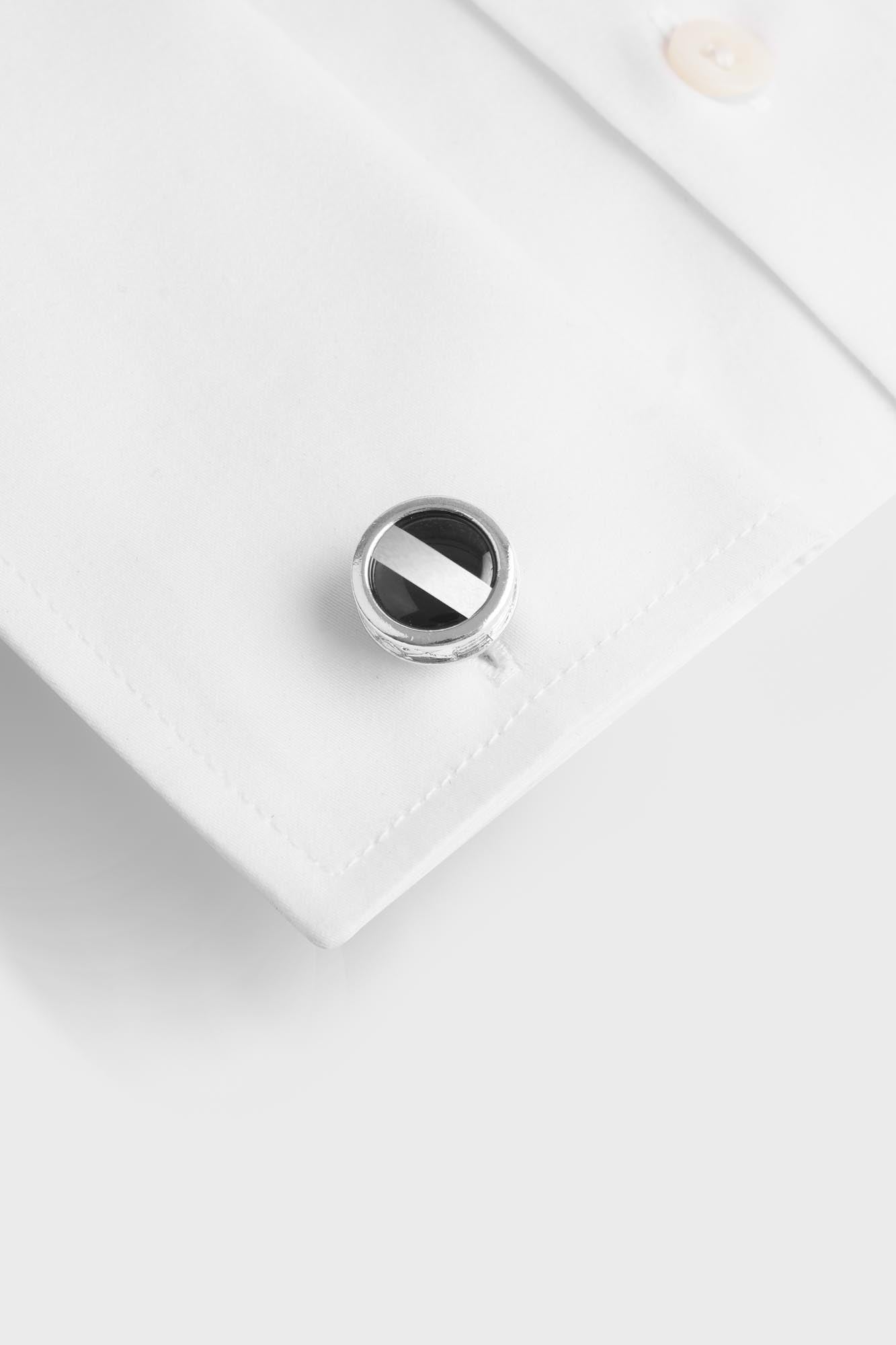Black Onyx Ribbed Round Cufflinks