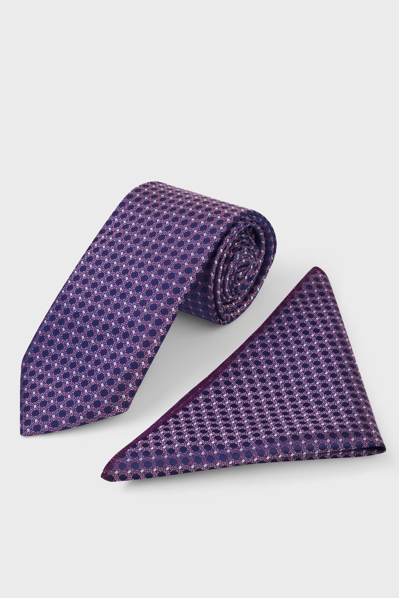 Pink Geometric Medallion Tie Set