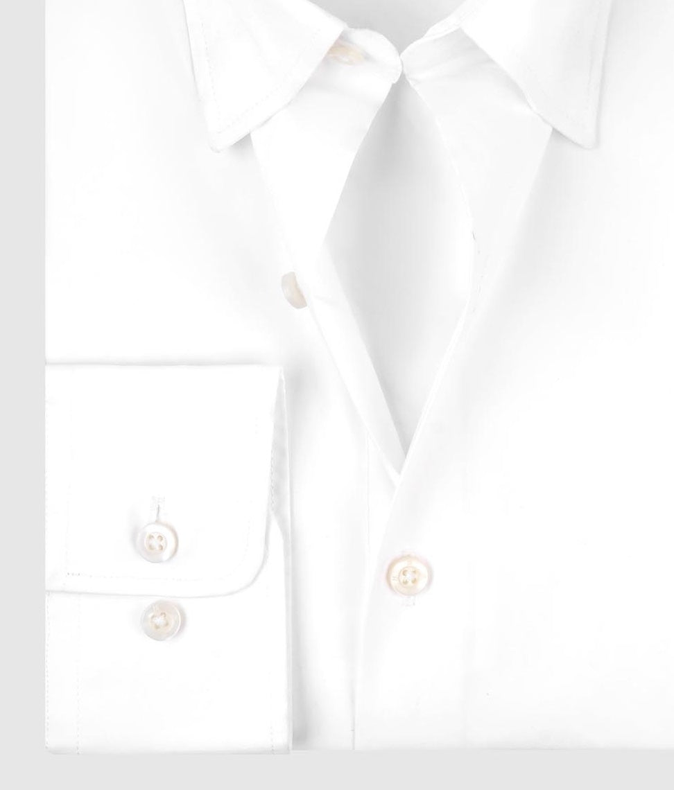 White Poplin Stretch Hidden Button-Down Shirt