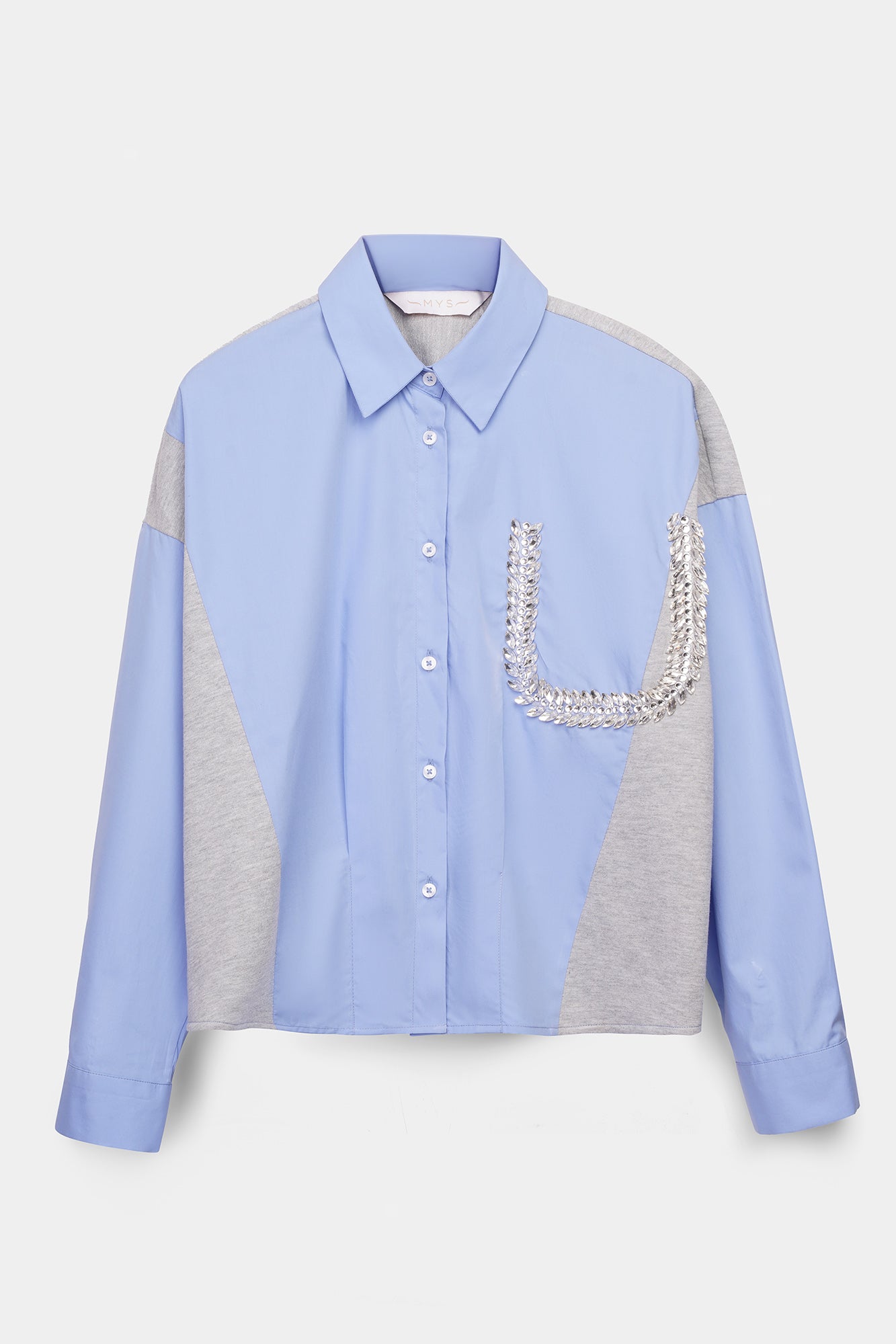 Blue Patchwork Knit Shirt