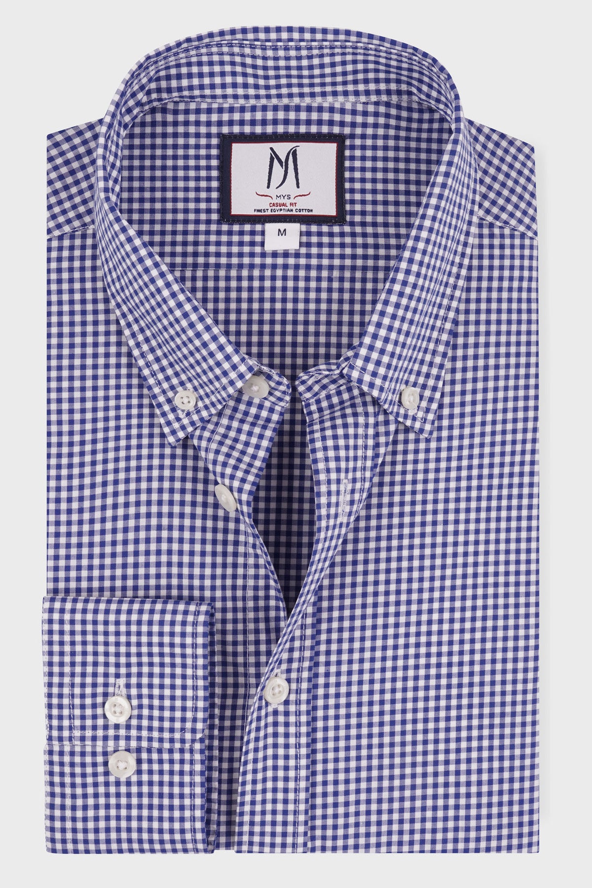 Dark Blue Checkered Poplin Button-Down Shirt