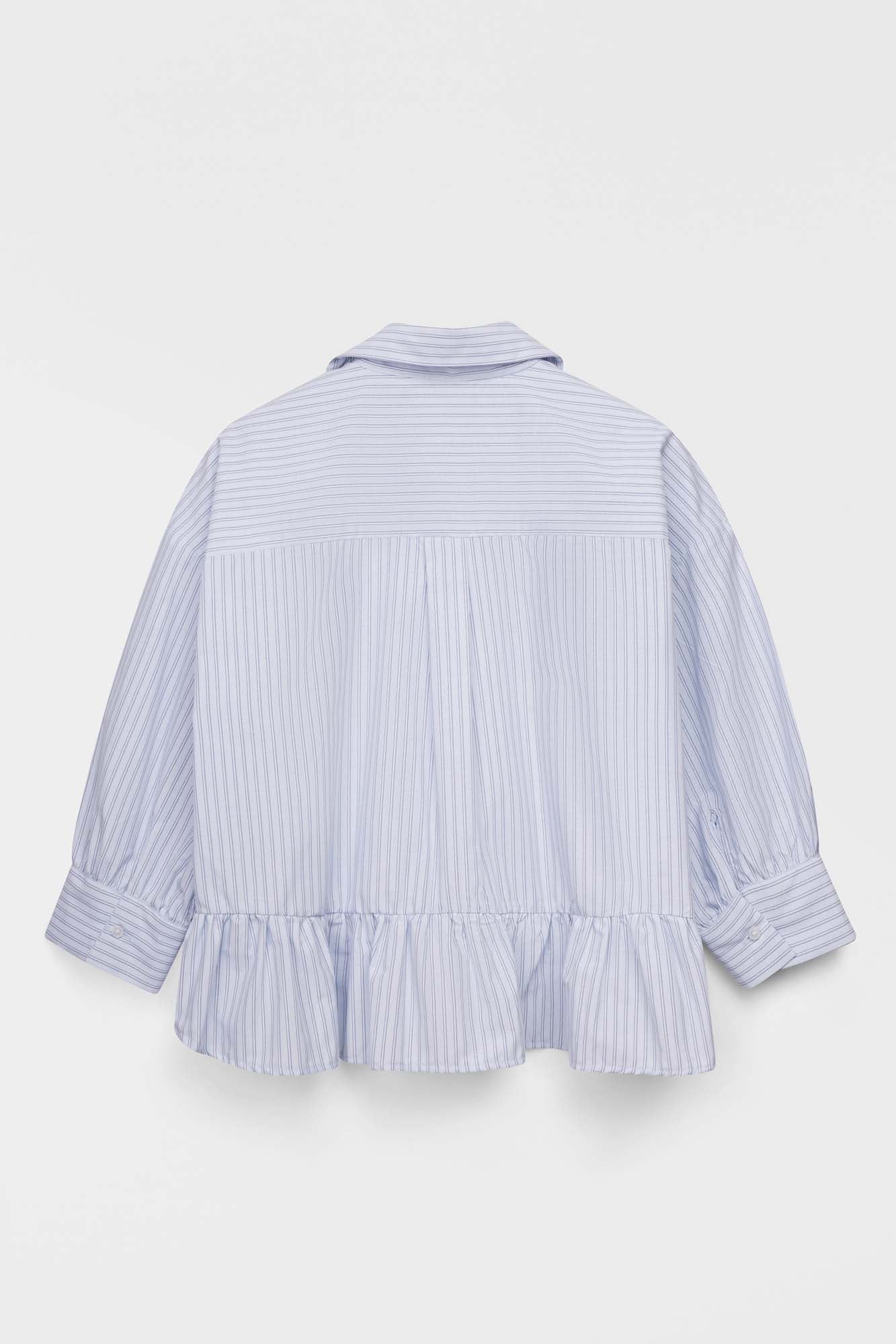 Light Blue Striped Ruffle Hem Shirt