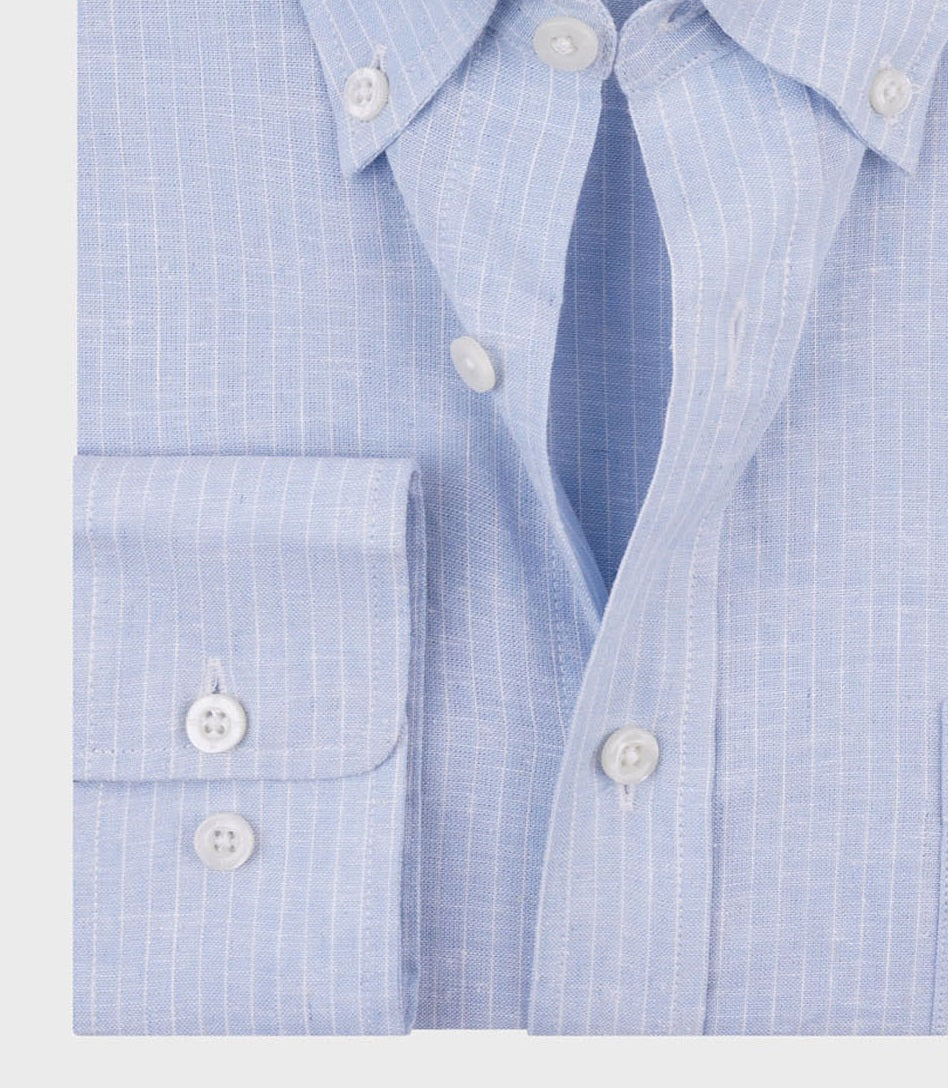 Pin Stripe Linen Cotton Button-Down Shirt