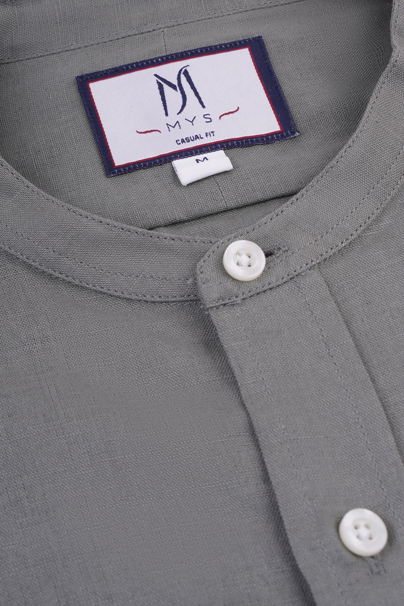 Linen Cotton Mandarin Collar Shirt